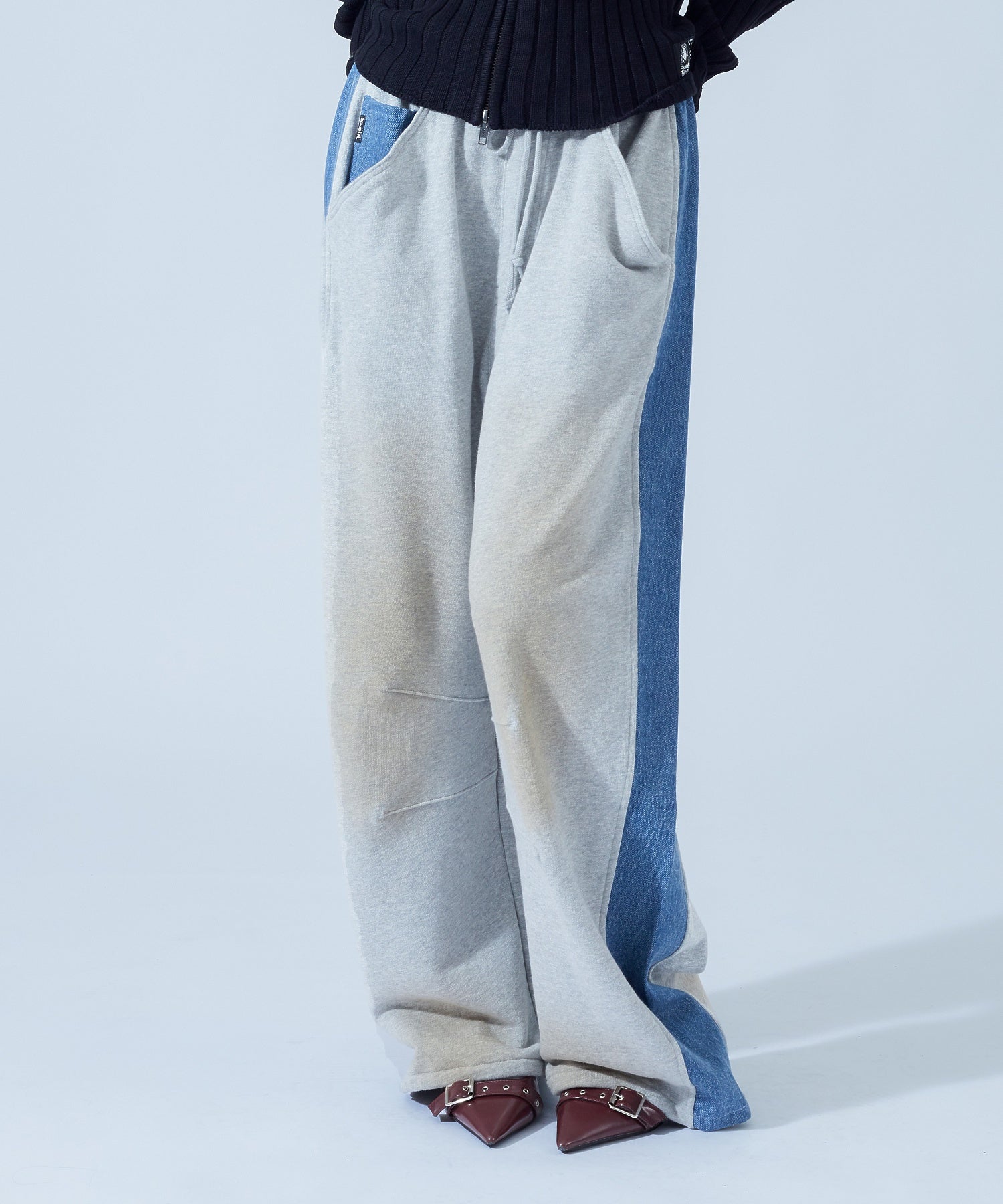 DENIM PANELED WIDE BAGGY SWEATPANTS
