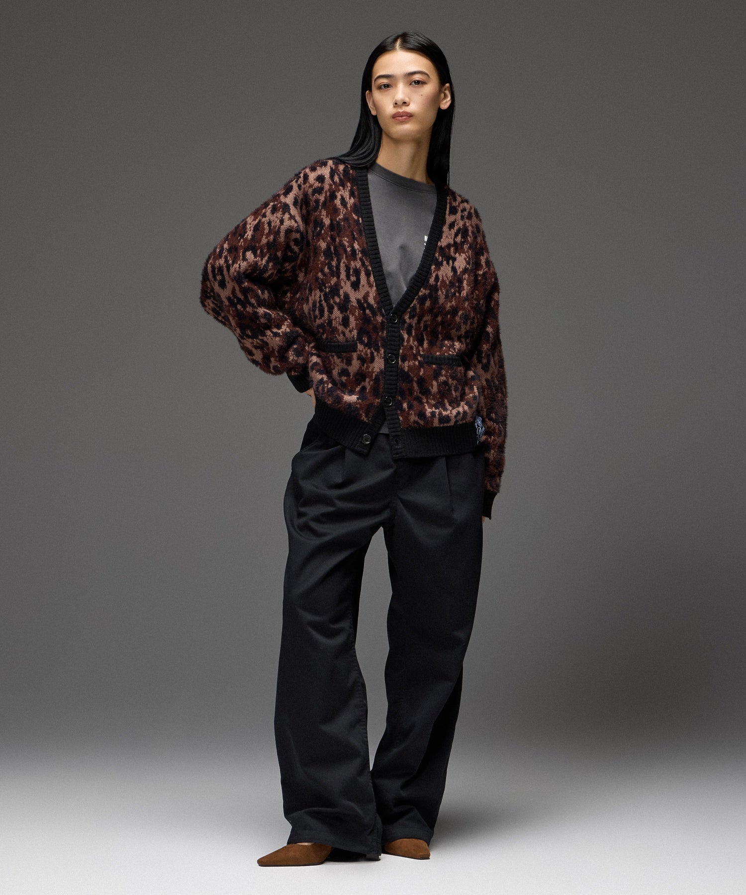 LEOPARD SHAGGY KNIT CARDIGAN