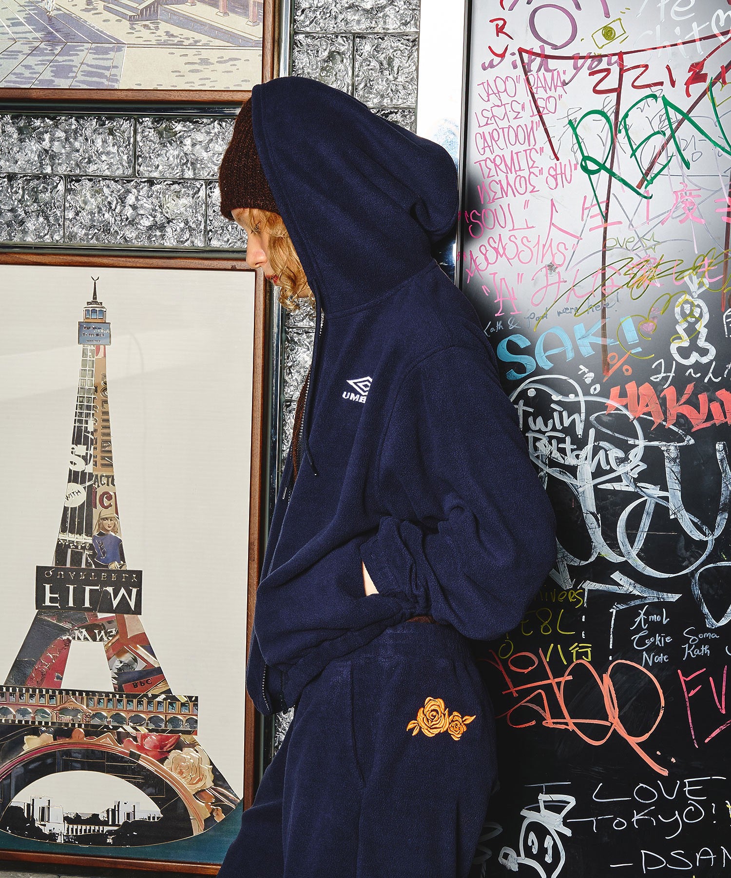 UMBRO × ROSE BUD/DOUBLE WAIST FLEECE PANTS