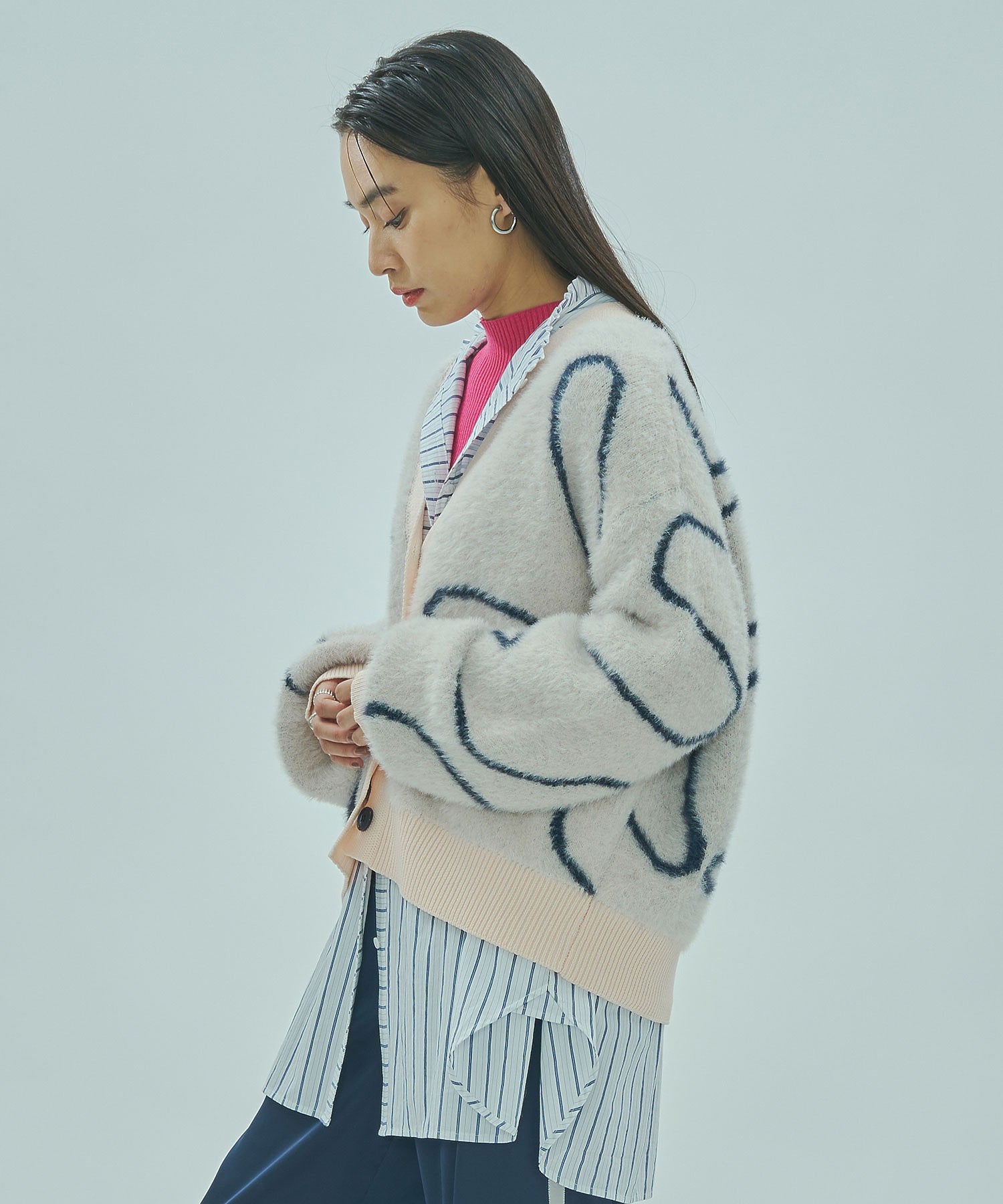 LINE JACQUARD KNIT CARDIGAN