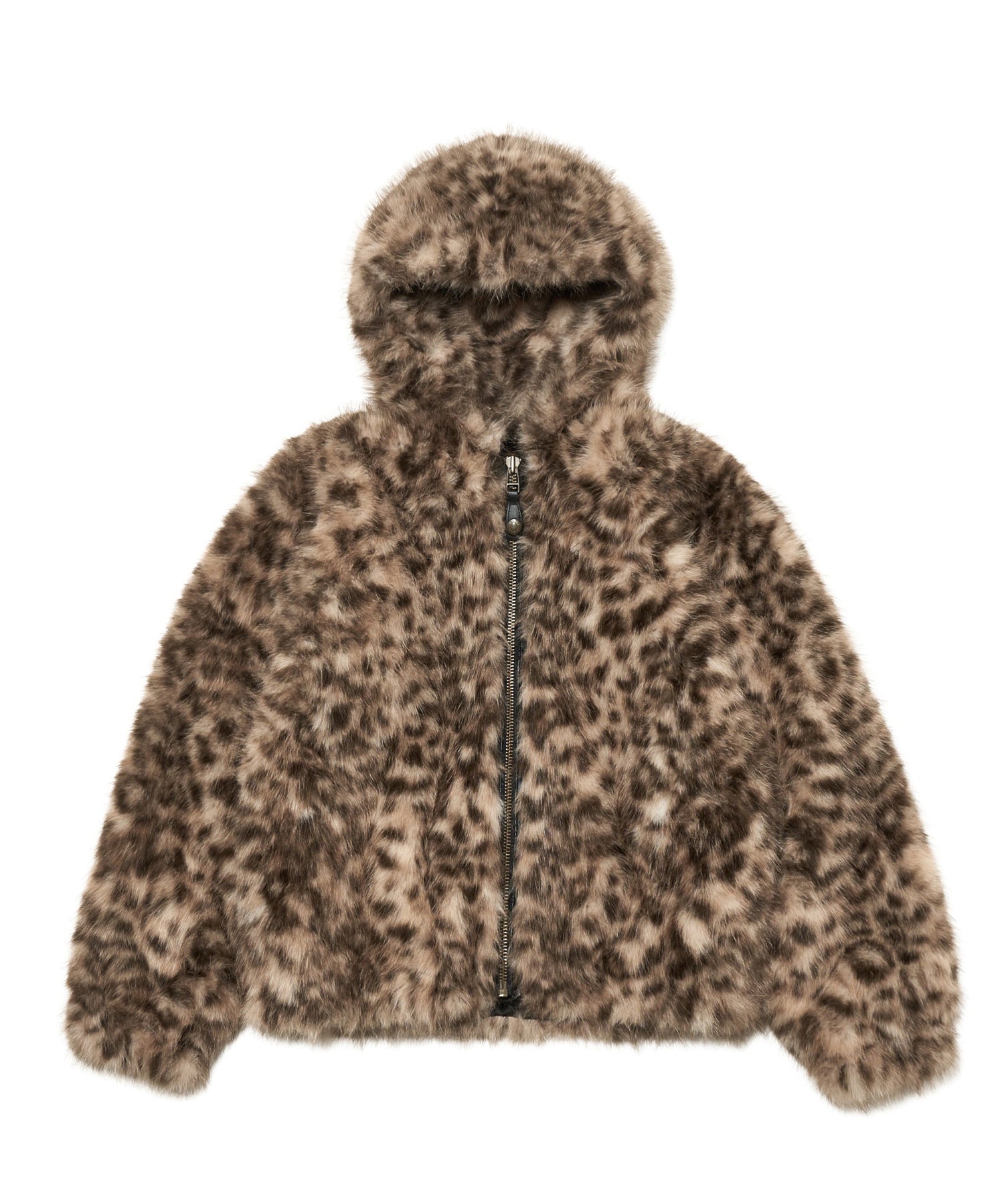 PATCHED LOGO FAUX FUR HOODED JACKET
