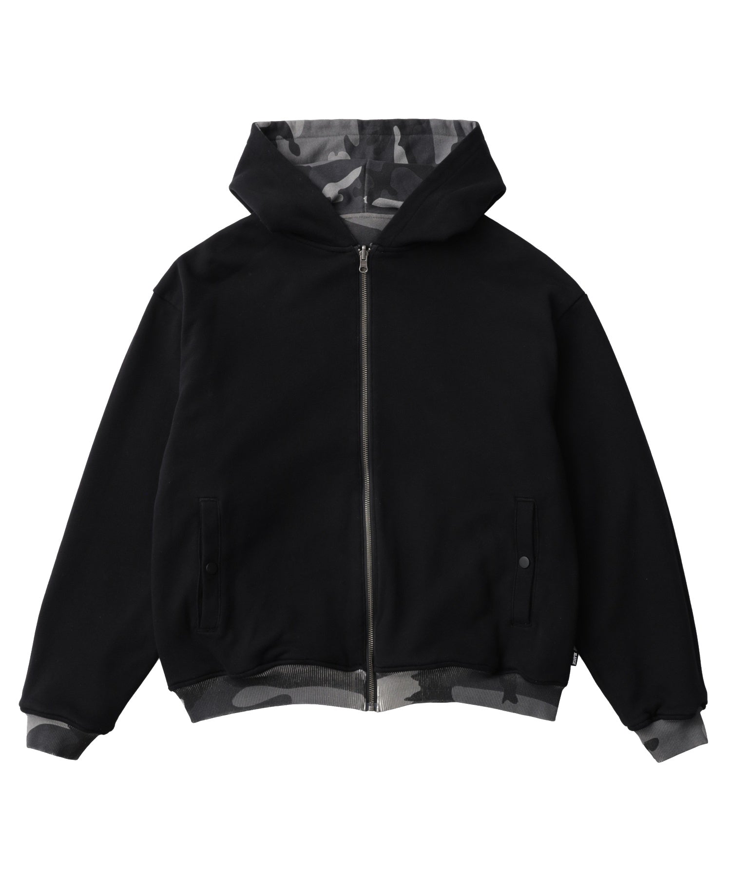 REVERSIBLE CAMO ZIP HOODED SWEATSHIRT