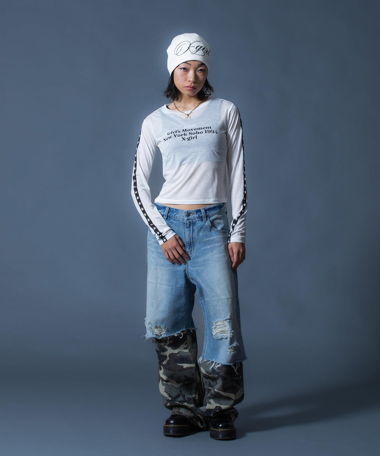 STAR STRIPED SLEEVE SHEER L/S TOP