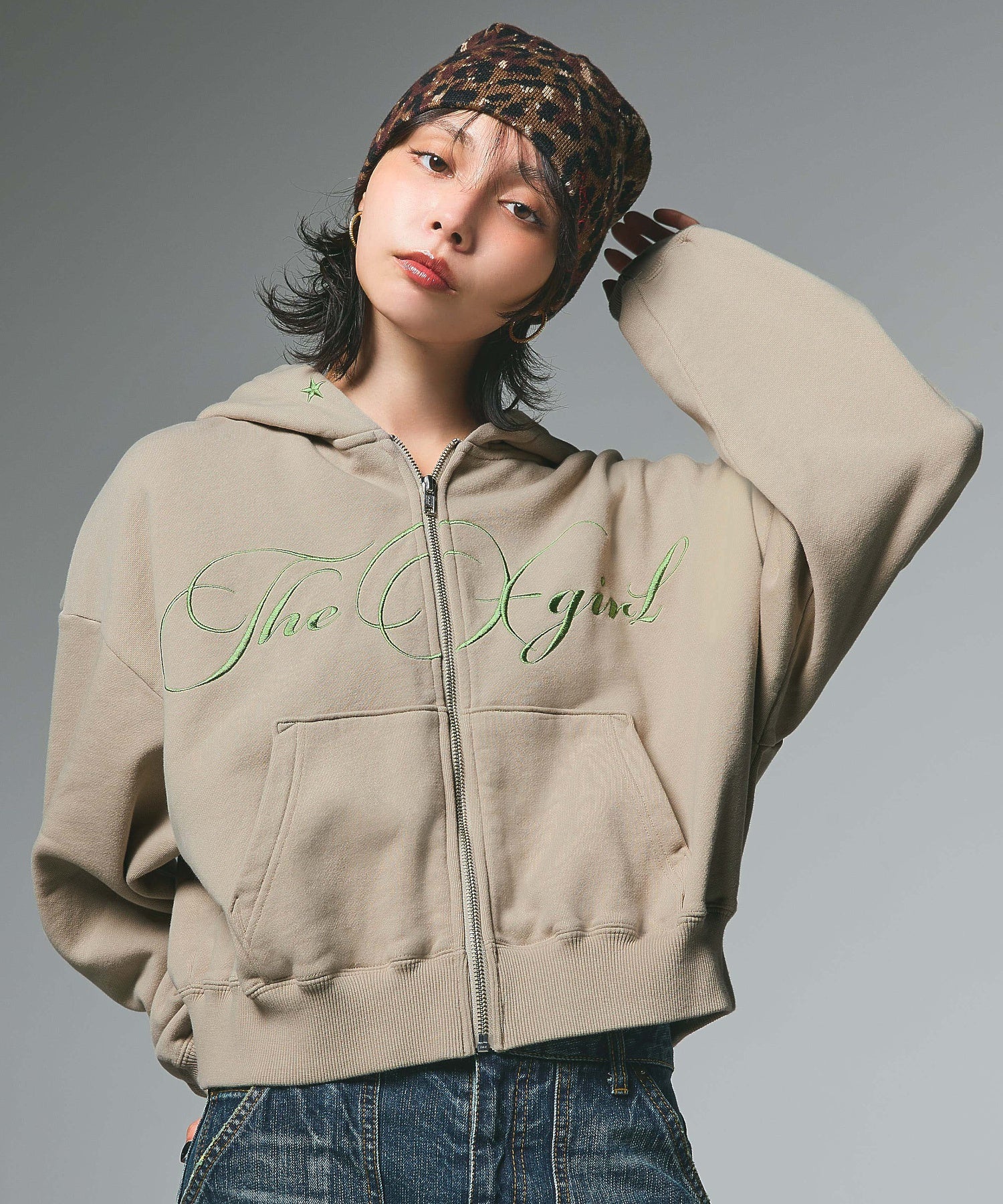 PENCIL SCRIPT LOGO EMBROIDERED ZIP UP SWEAT HOODIE