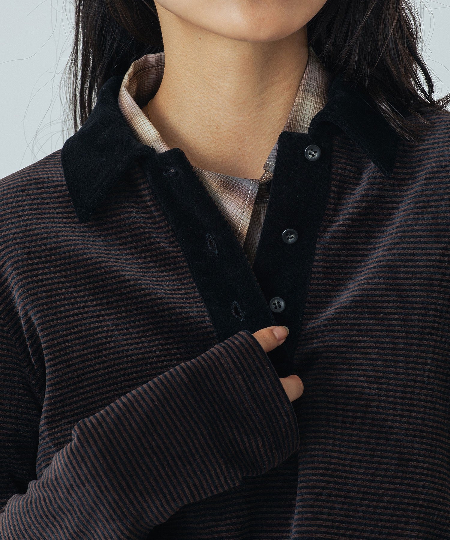 mici/POLO COLLAR STRIPE TOP