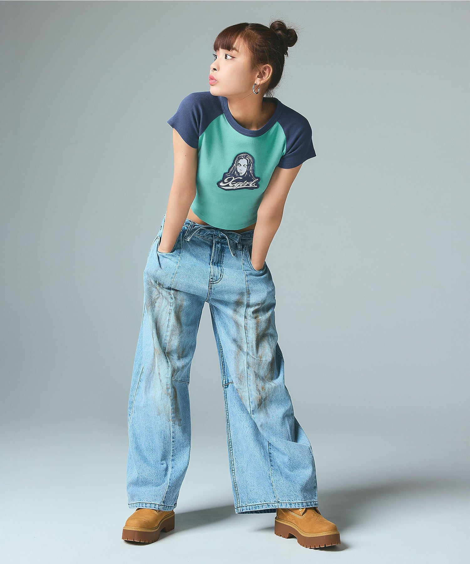 FACE EMBROIDERED PATCH RAGLAN S/S BABY TEE