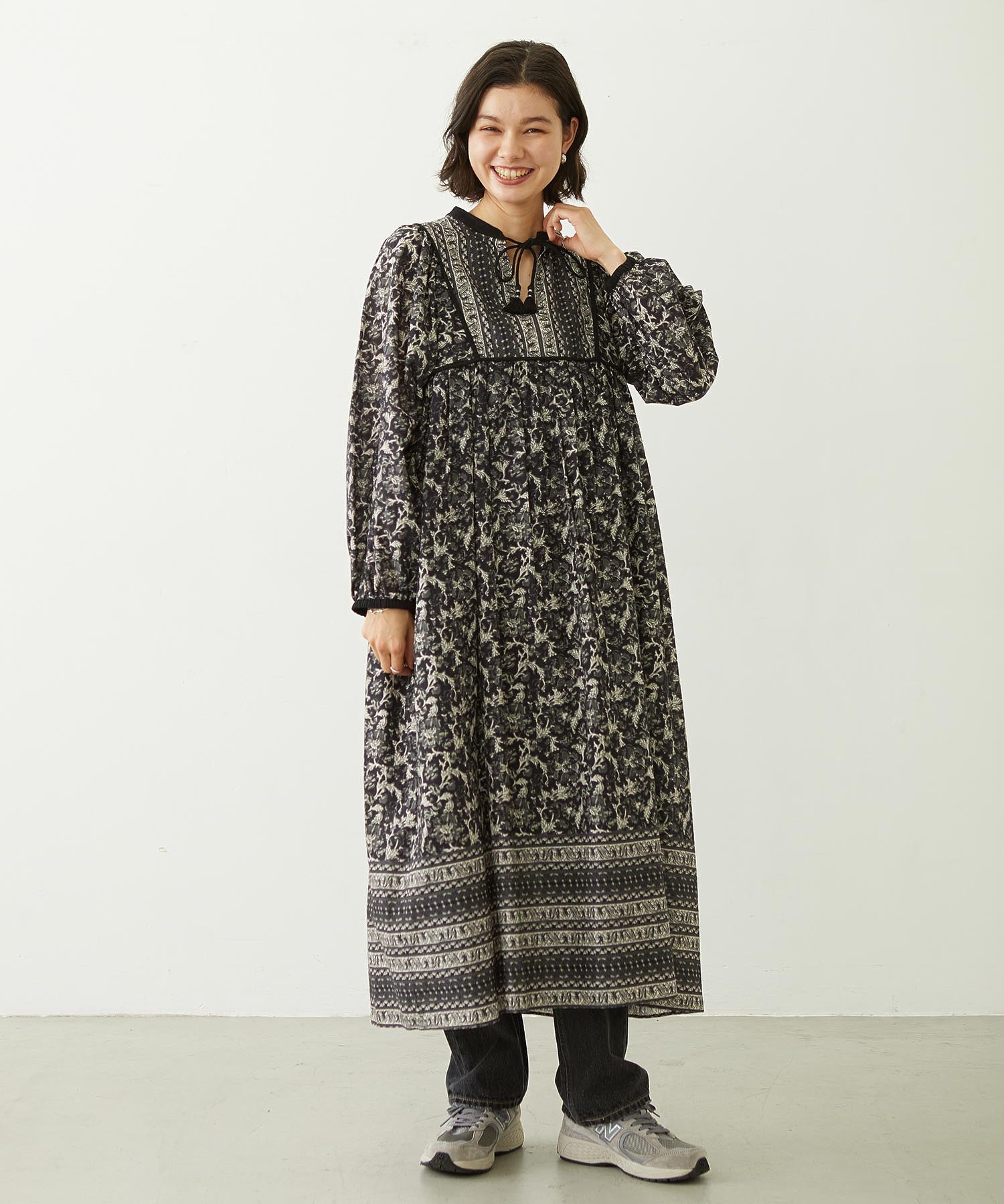 PRINTED TASSEL TIE DRESS