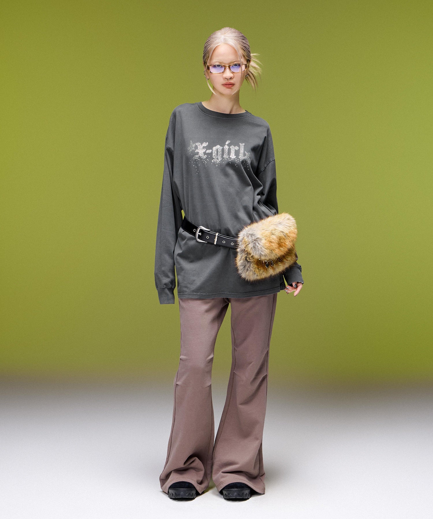 FADED RHINESTONE STARDUST LOGO L/S BIG TEE DRESS