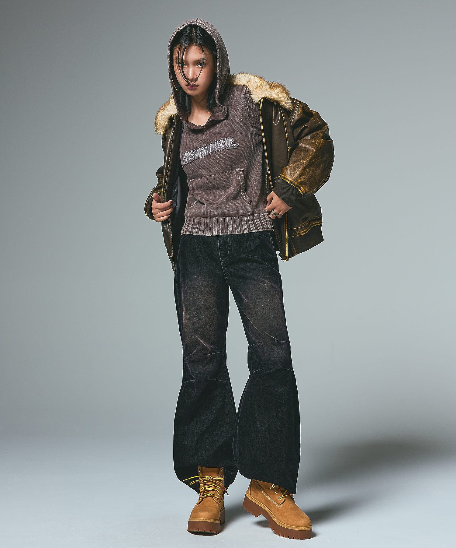 FLOCKED DENIM FLARE PANTS