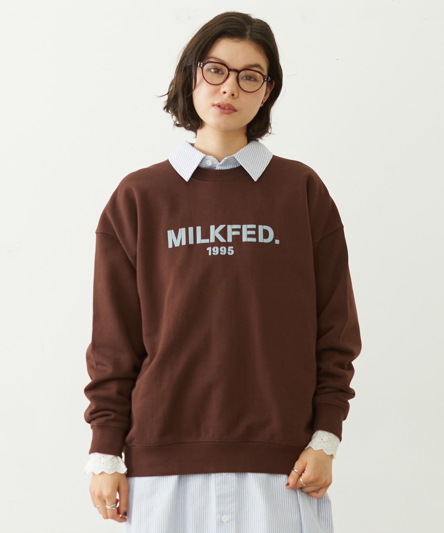 STENCIL LOGO WIDE CREW SWEAT TOP