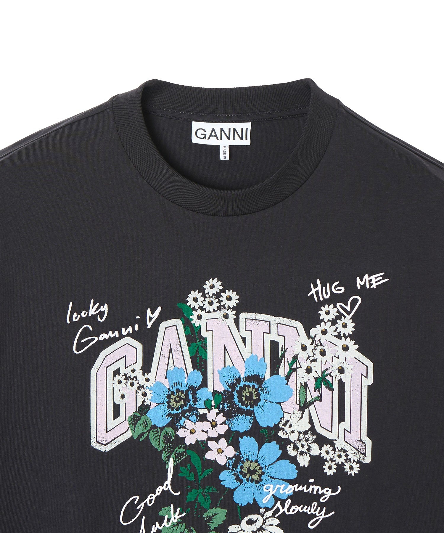 GANNI/BASIC COTTON JERSEY LONGSLEEVE FLOWER PRINT