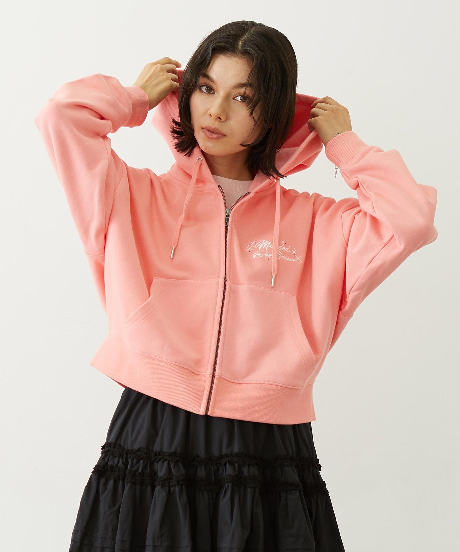 RHINESTONE LOGO SHORT ZIP UP HOODIE