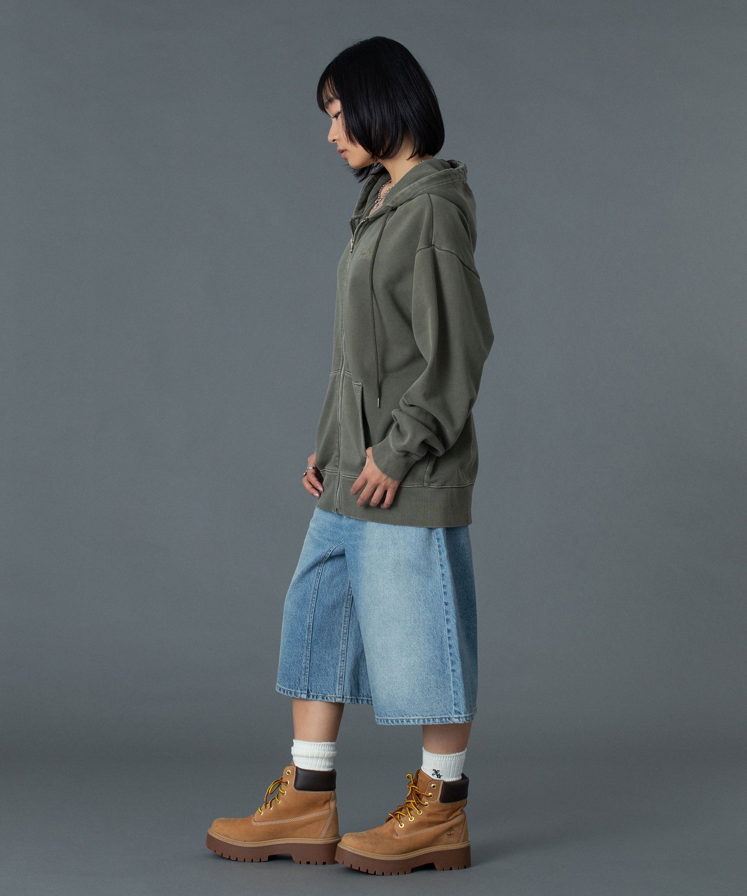 PIGMENT DYED FACE AND LOGO SQUARE PATCH ZIP UP SWEAT HOODIE