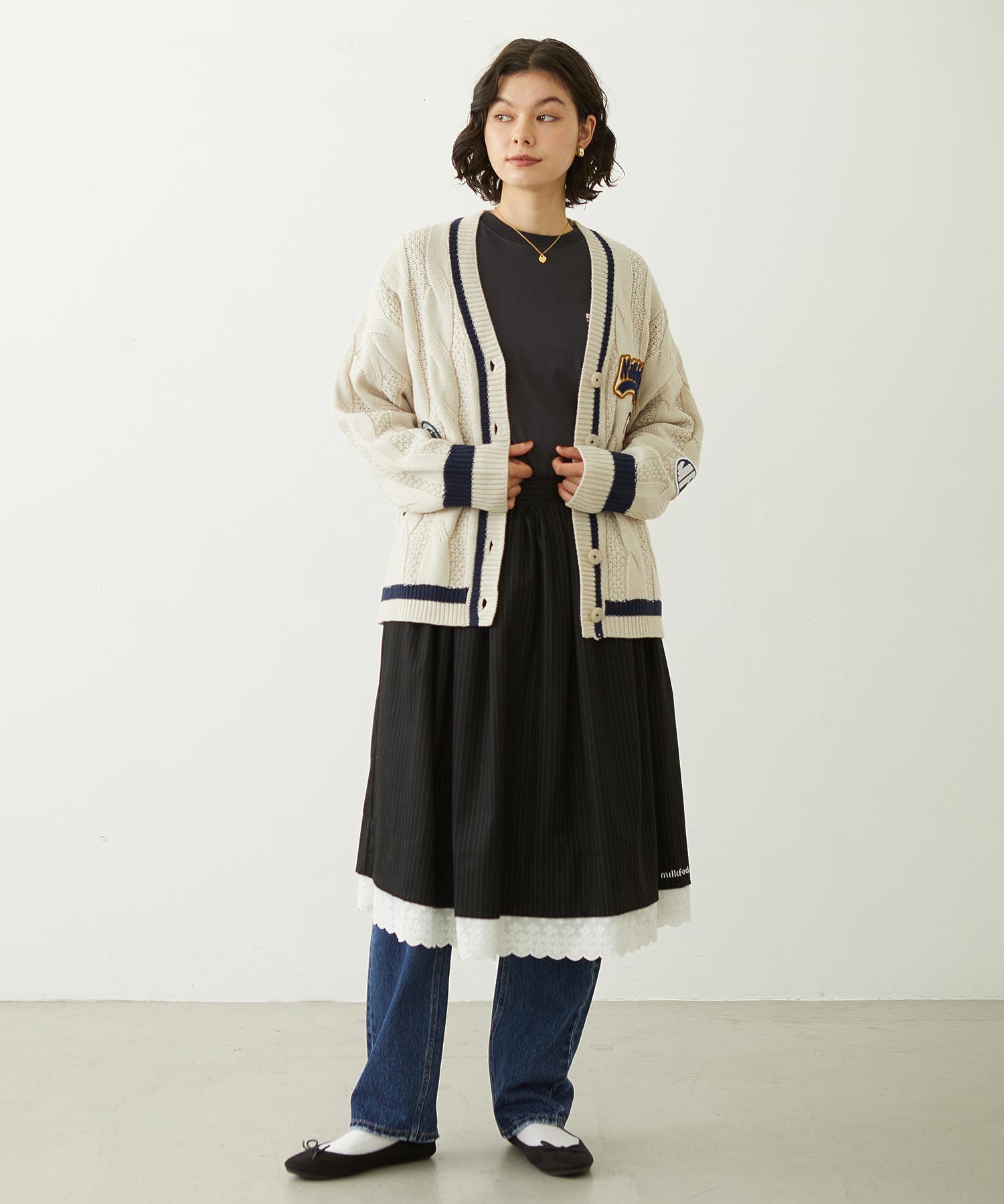 LACE HEM STRIPED SKIRT