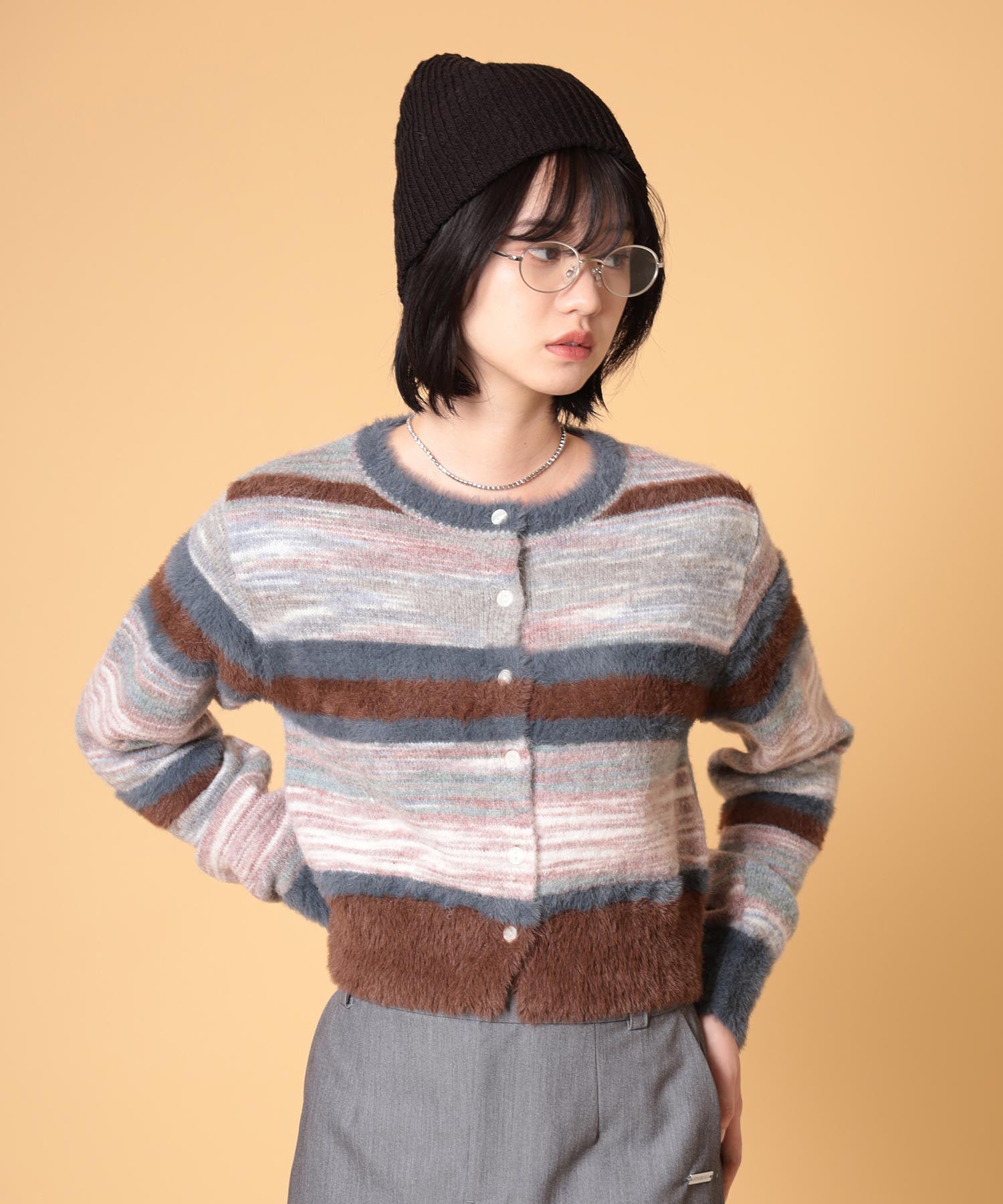 マルチボーダーシャギーカーディガン