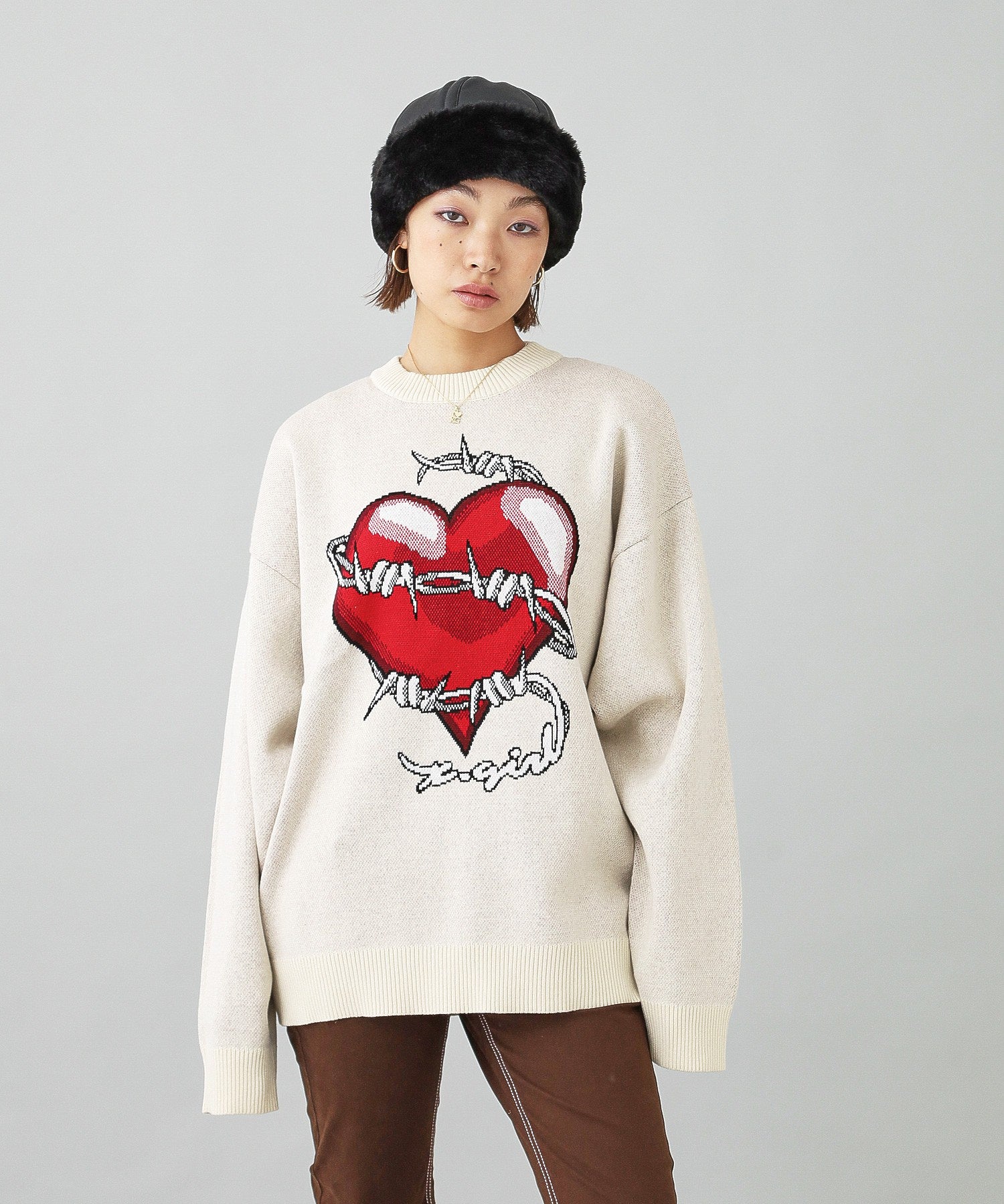 HEART BARBED WIRE JACQUARD KNIT TOP