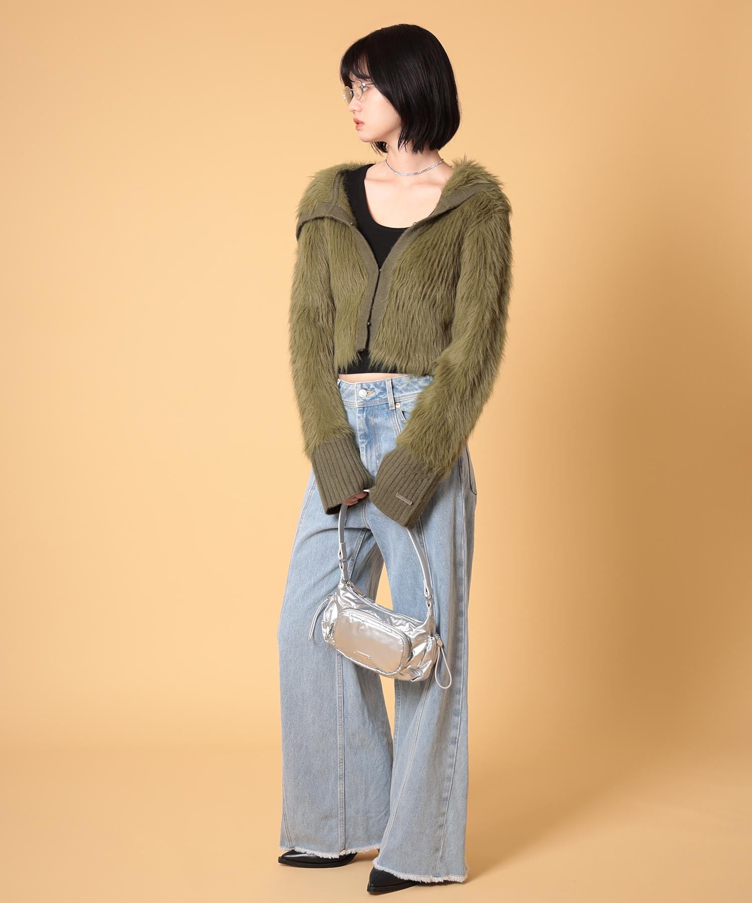 ビッグカラーシャギーニットカーディガン