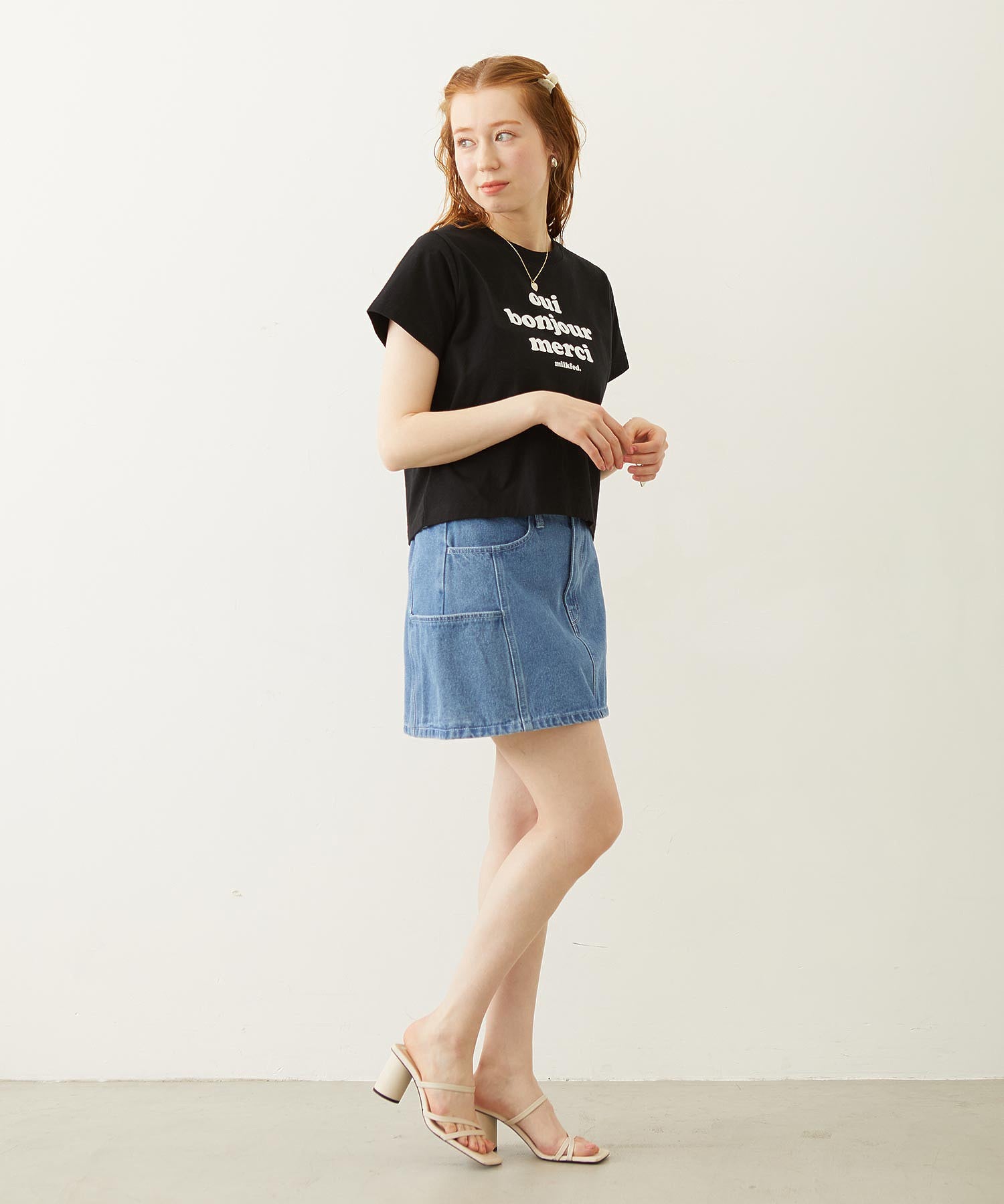 PANELED POCKET DENIM MINI SKIRT