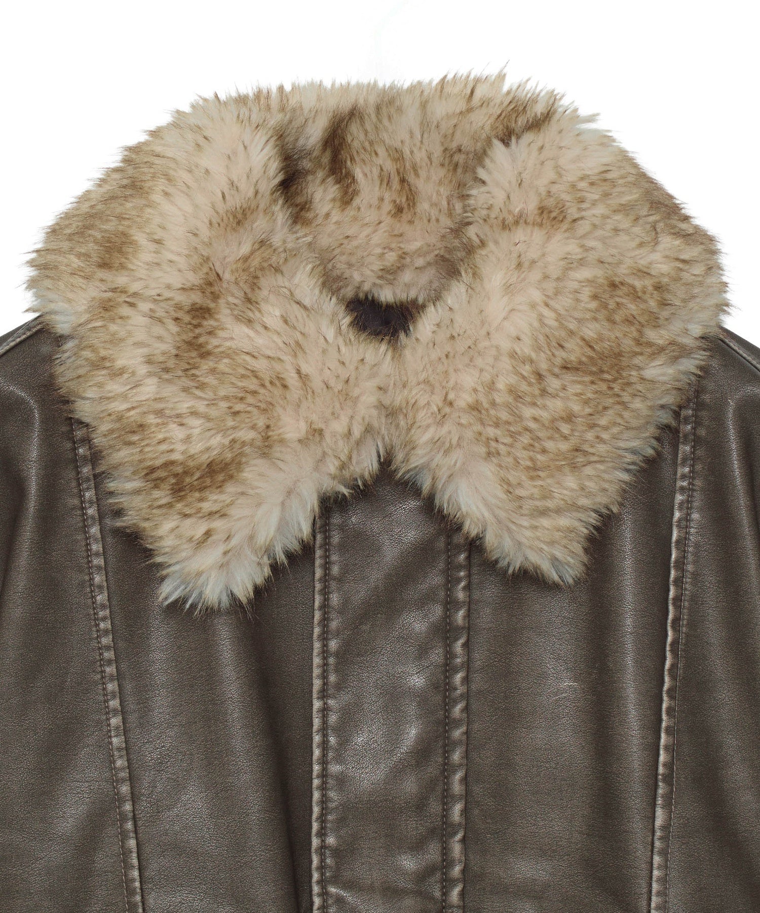 EMBOSSED LOGO PATCH DISTRESSED FAUX LEATHER JACKET