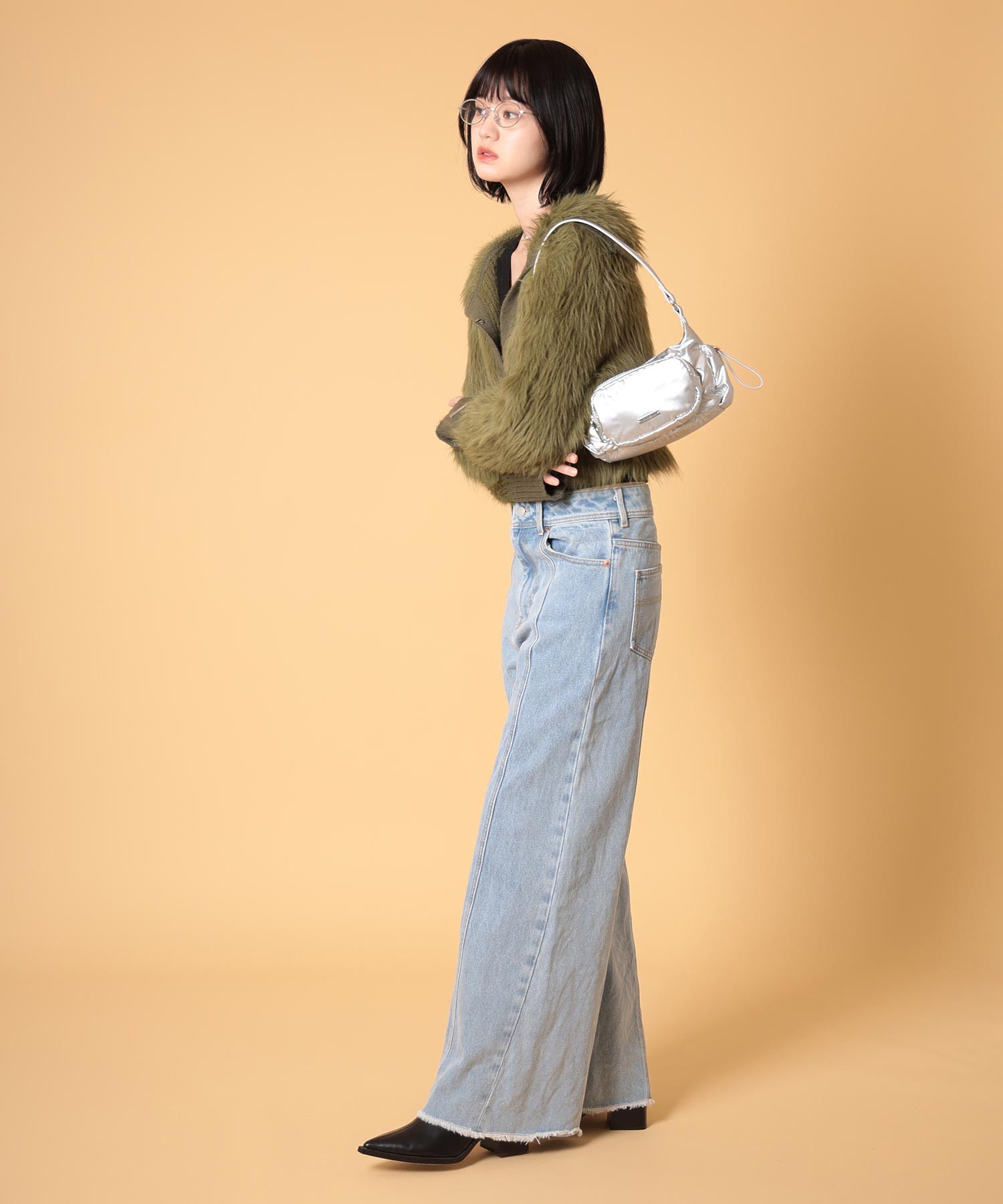 ビッグカラーシャギーニットカーディガン