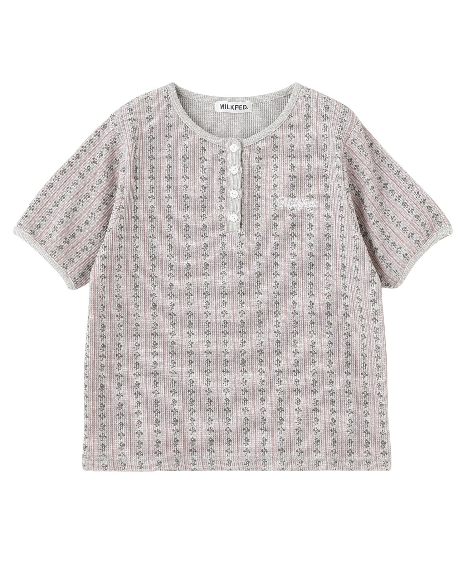 STRIPED FLOWER WAFFLE S/S TOP