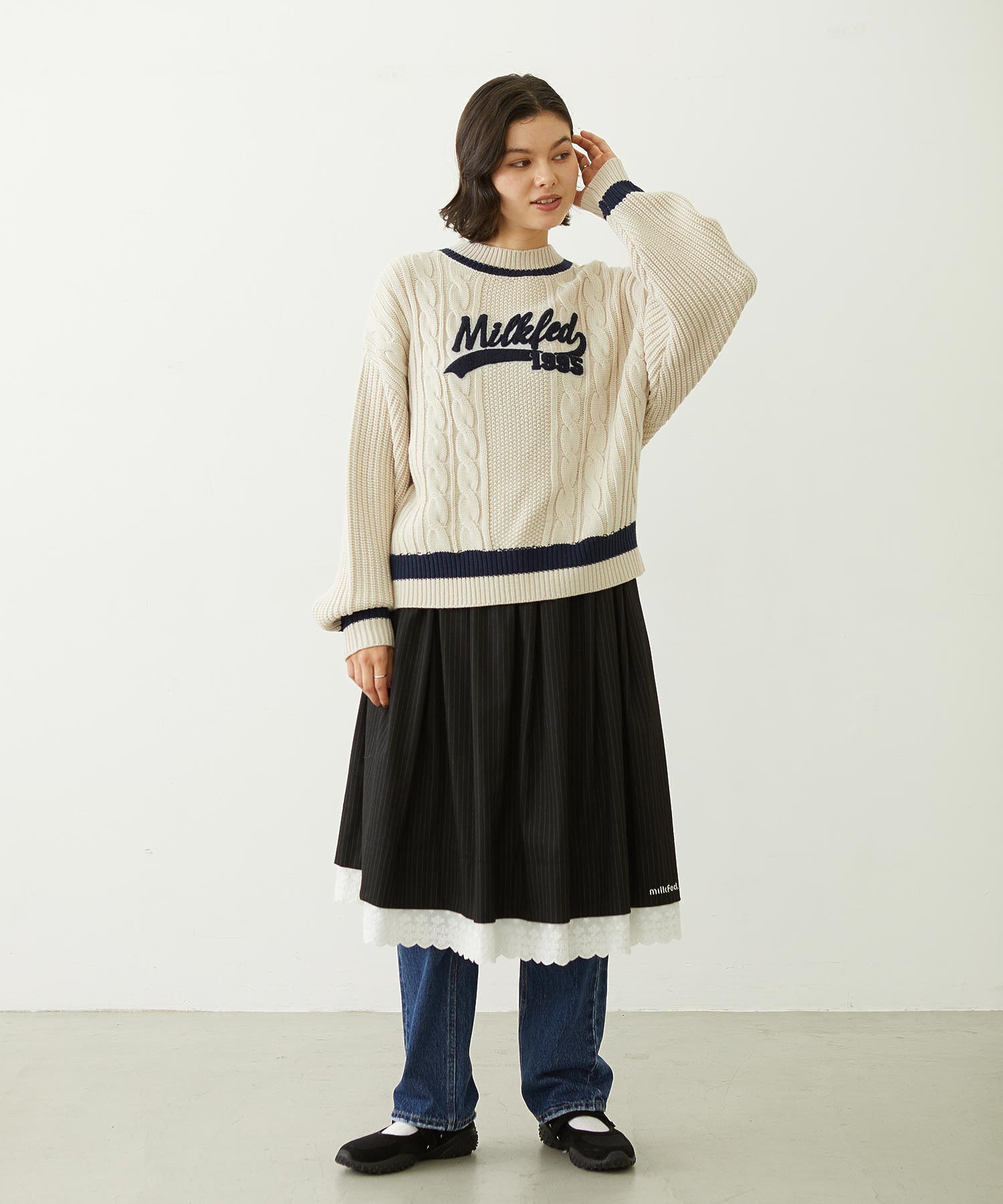 LACE HEM STRIPED SKIRT