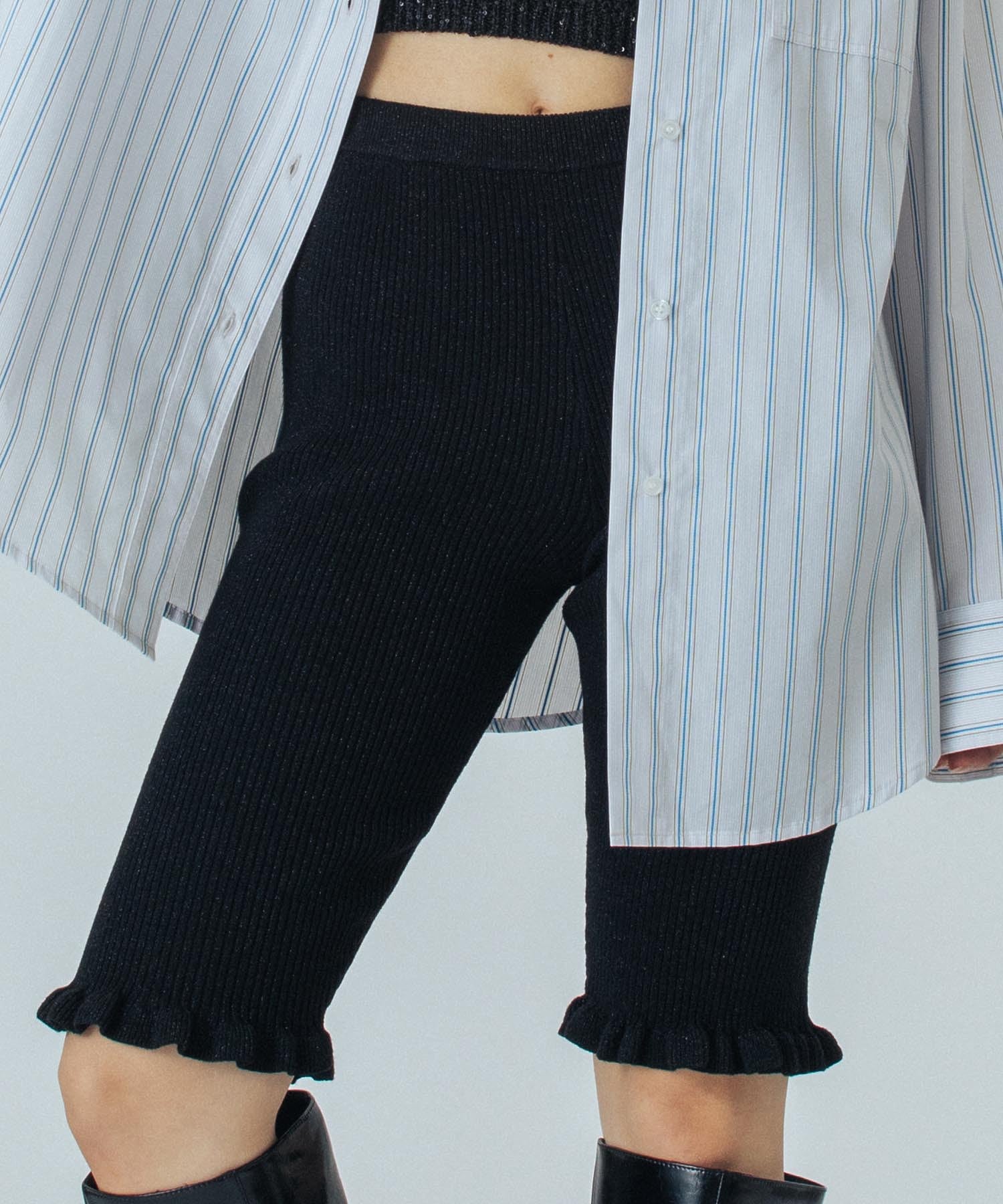 CREOLME/LAME KNIT HALF PANTS