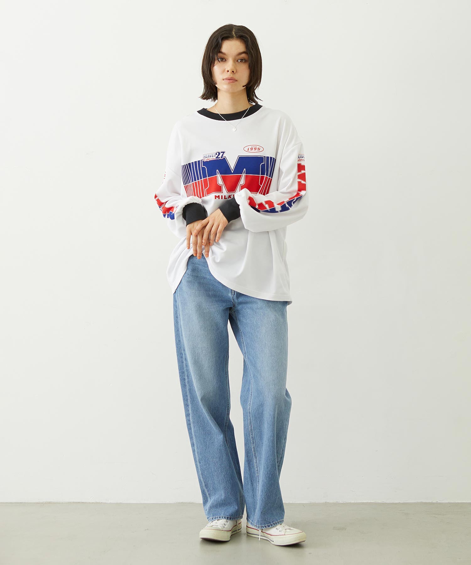 MILKFED. EMBROIDERED DENIM PANTS