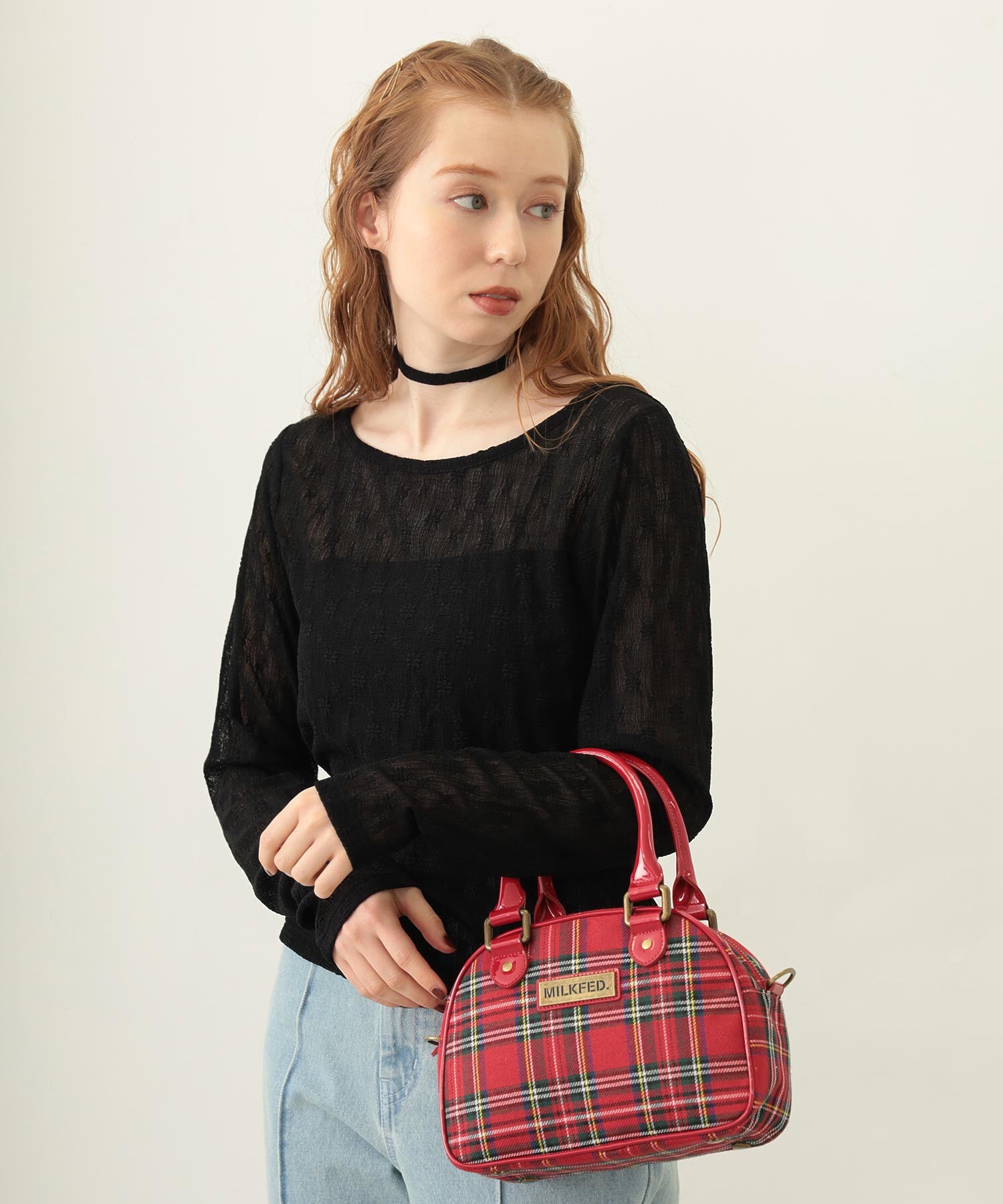 PLAID PATTERN BOSTON BAG