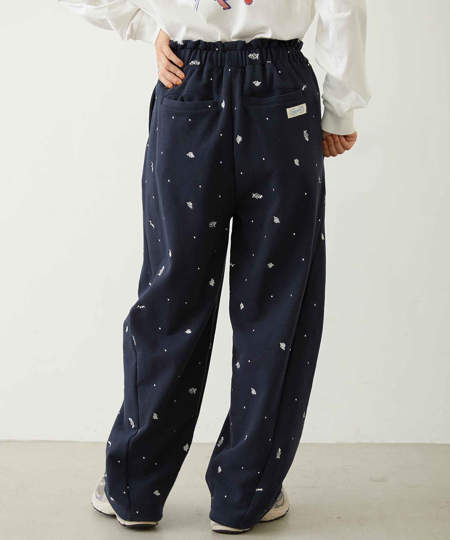 EMBROIDERED ROSE SWEAT WIDE PANTS