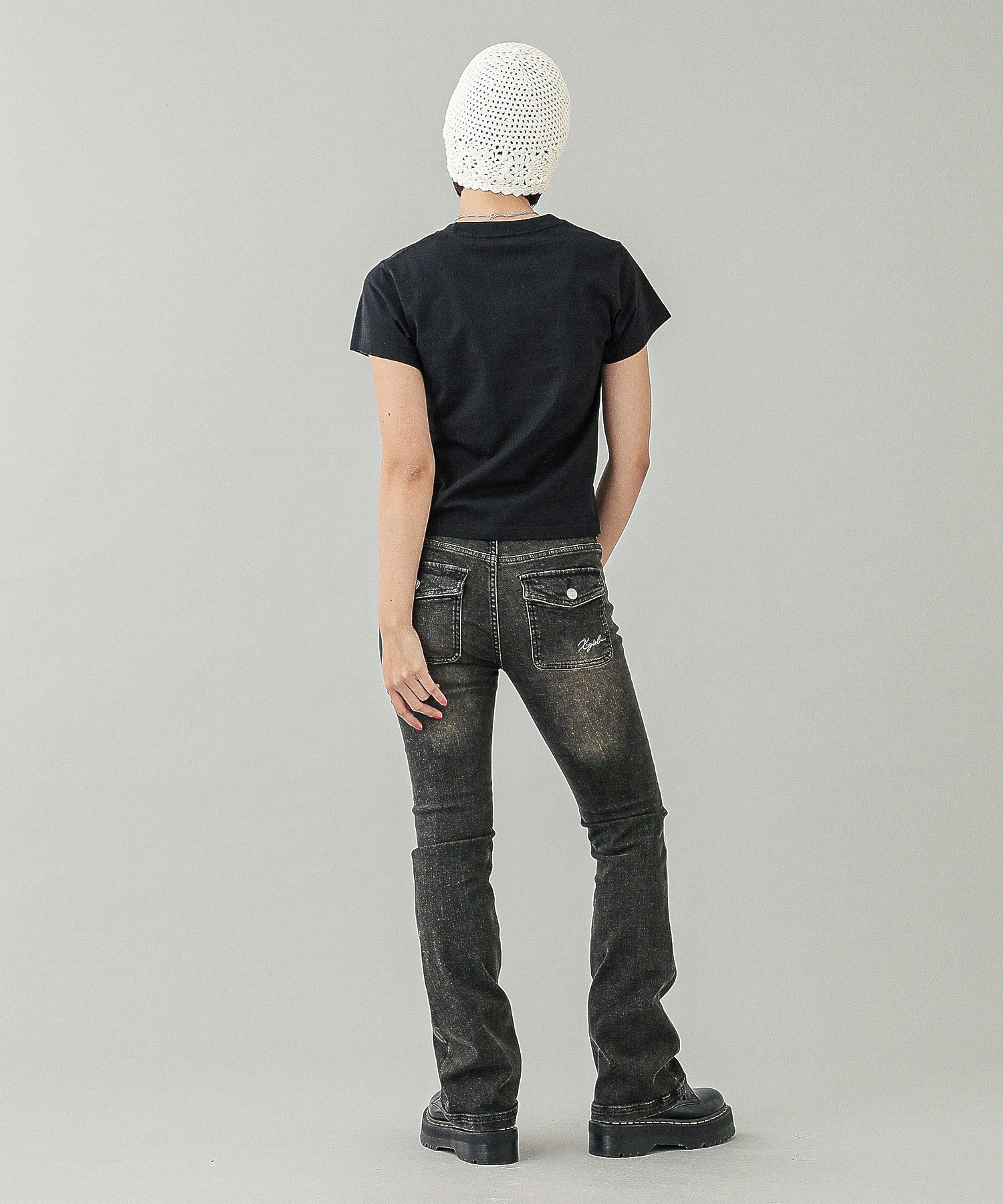 LOW RISE FLARE SKINNY DENIM PANTS