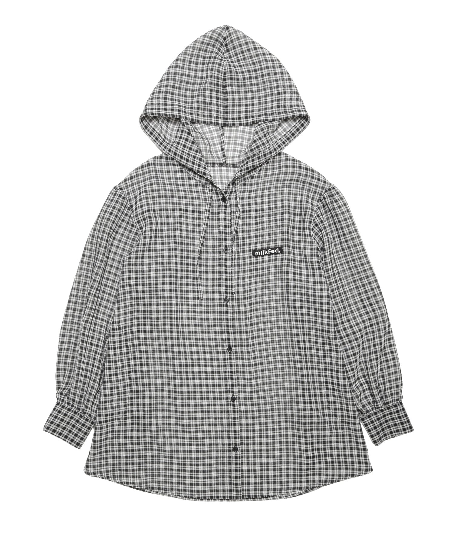SHEER PLAID HOODED TOP