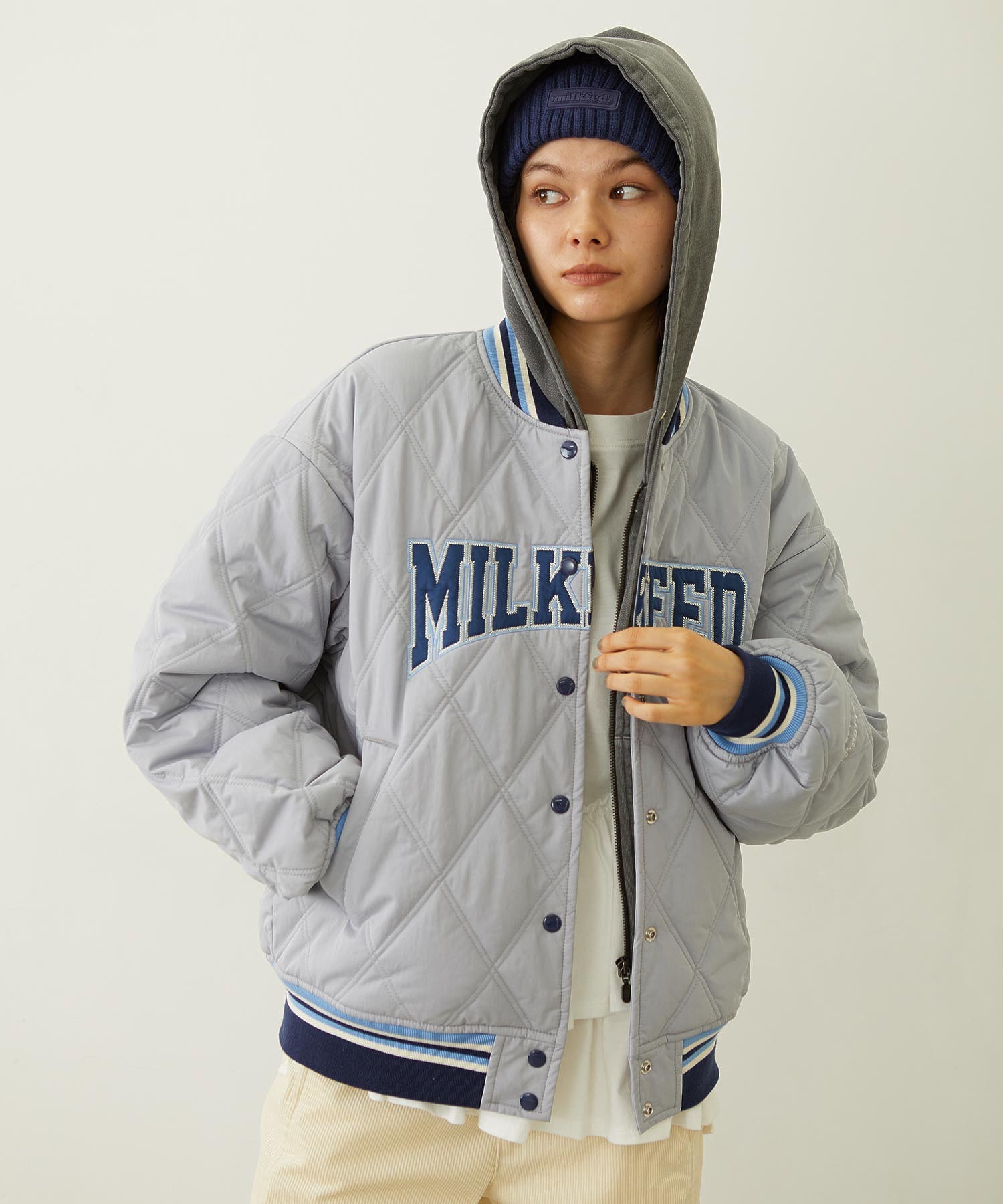 SATIN LOGO PATCH QUILTED JACKET