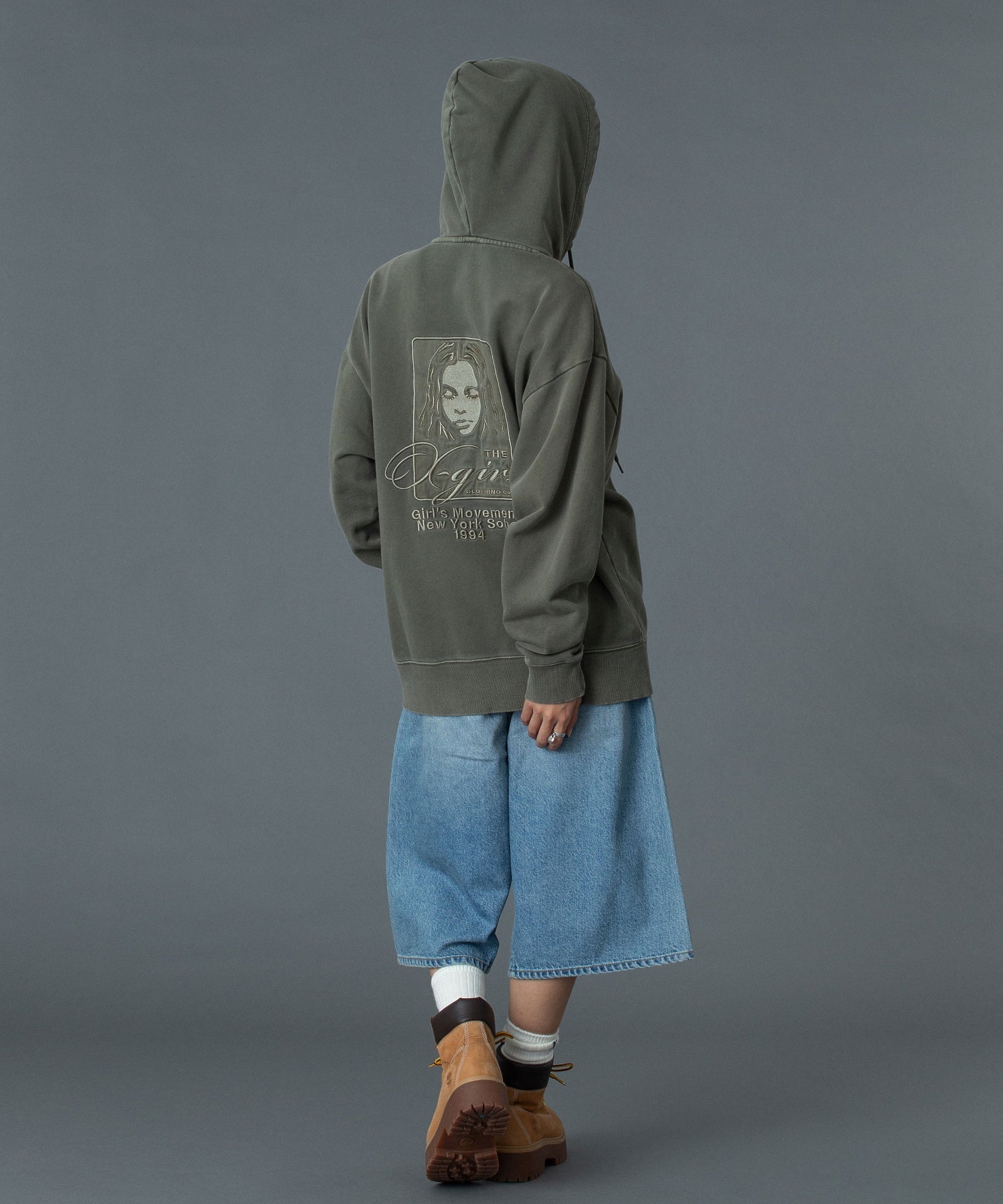 PIGMENT DYED FACE AND LOGO SQUARE PATCH ZIP UP SWEAT HOODIE