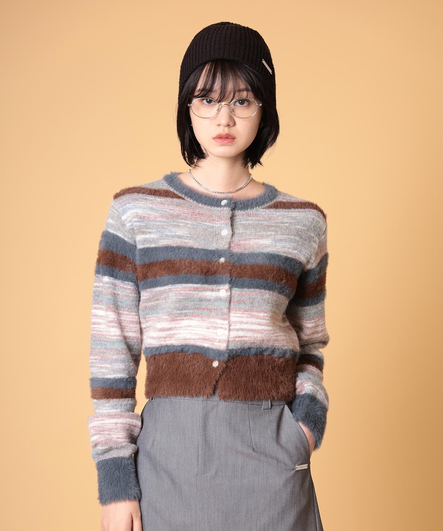 マルチボーダーシャギーカーディガン