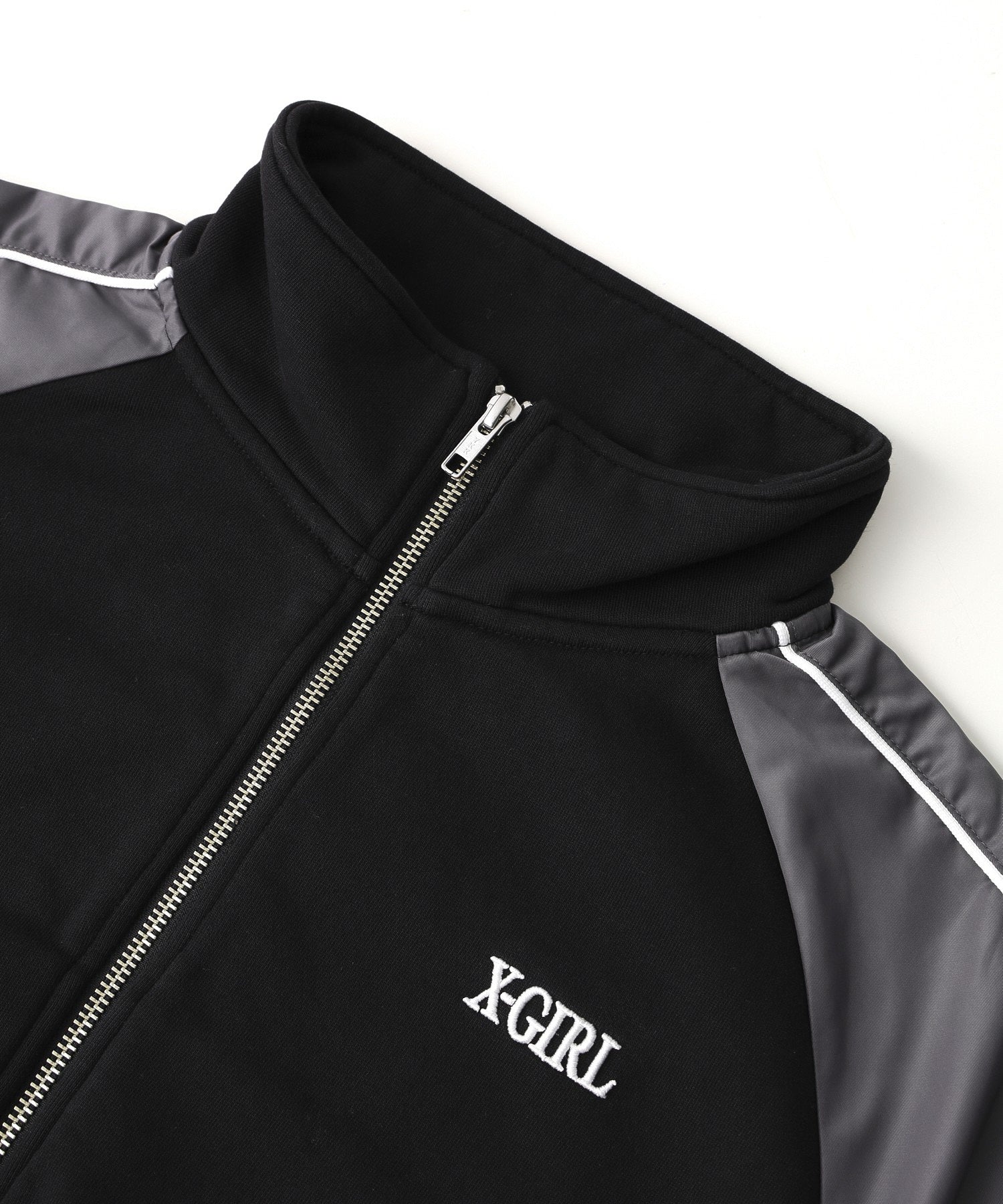 WOVEN MIX SWEAT ZIP UP TOP