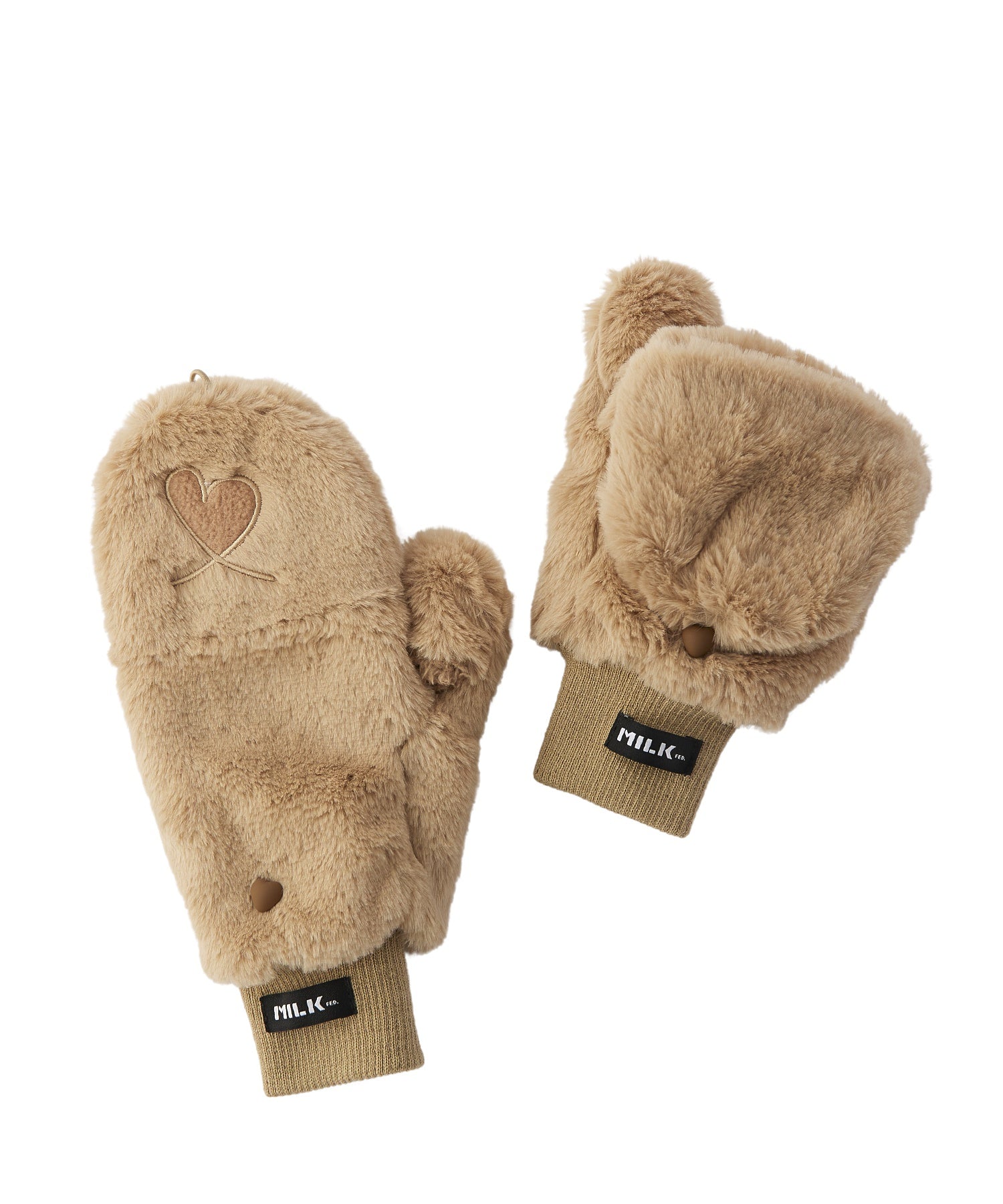 LOVE HEART FAUX FUR MITTENS