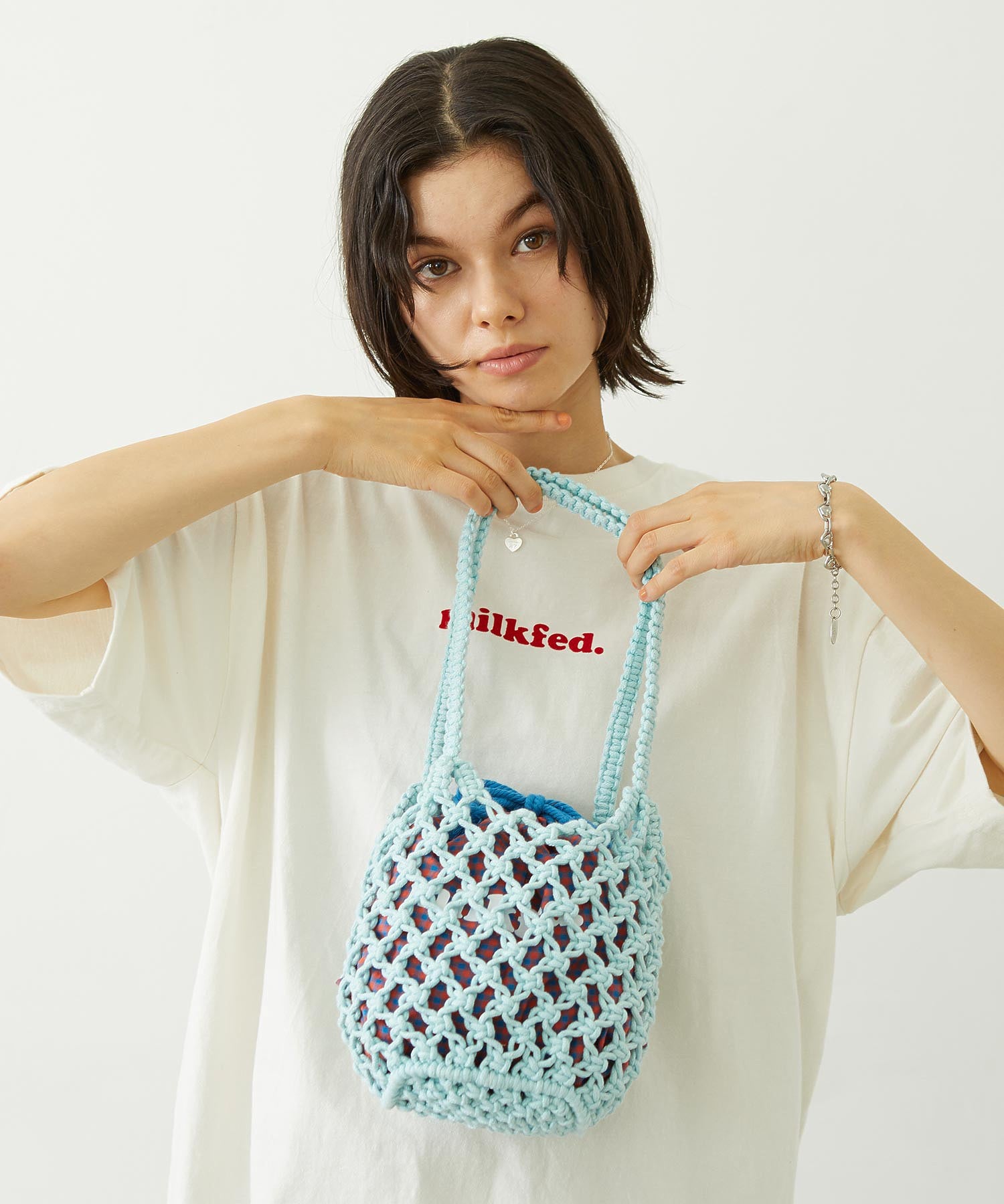 KNITTED GINGHAM BAG