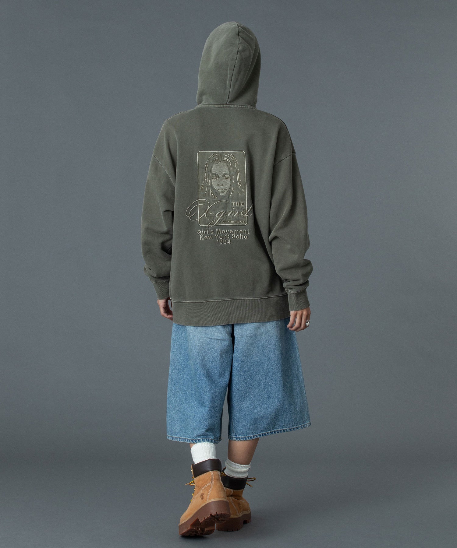 PIGMENT DYED FACE AND LOGO SQUARE PATCH ZIP UP SWEAT HOODIE