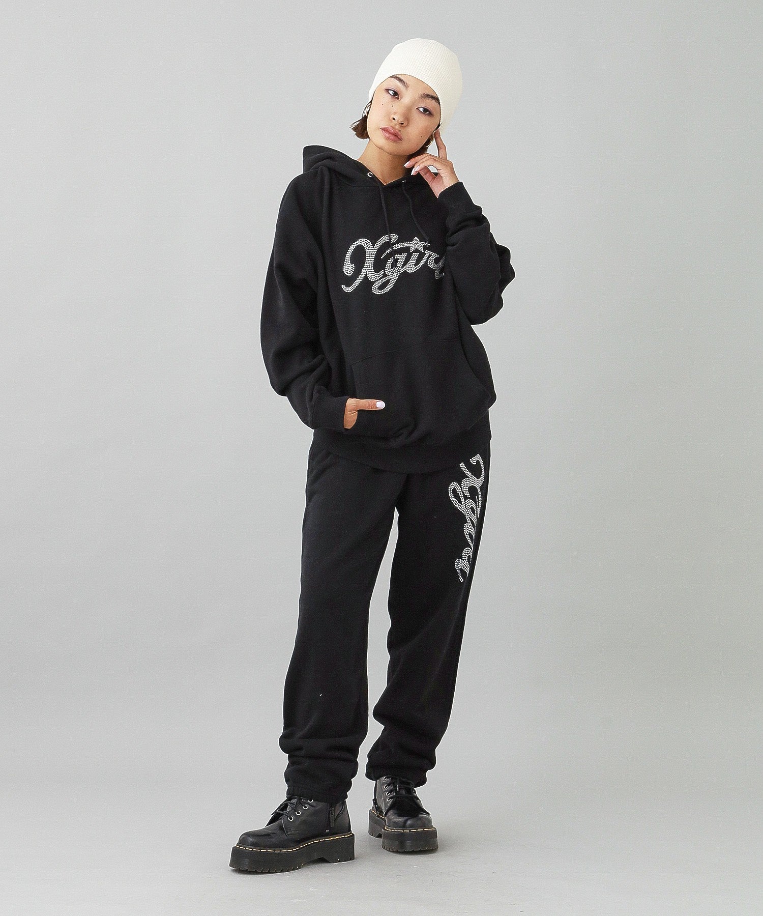 RHINESTONE STAR CURSIVE LOGO SWEAT HOODIE