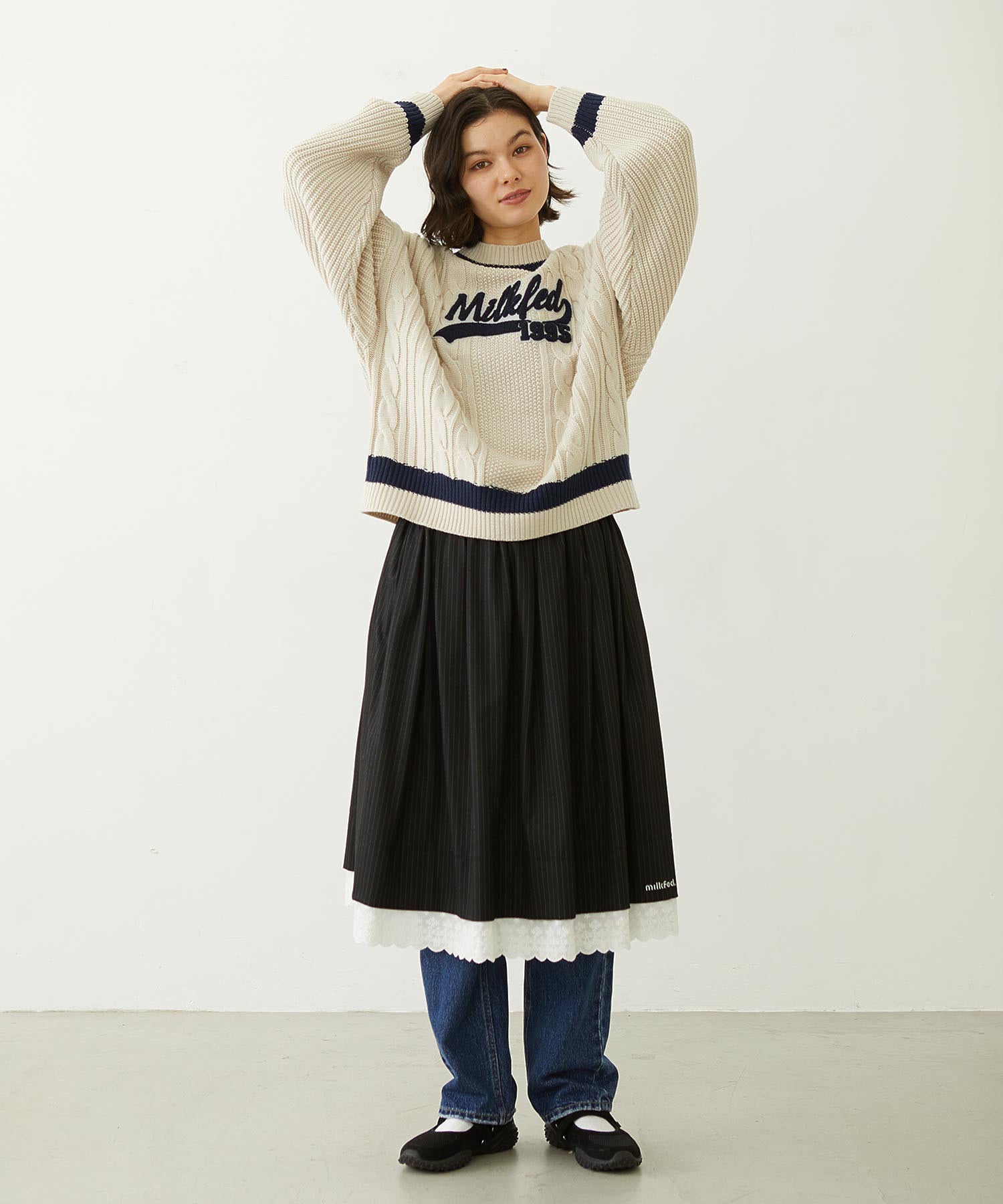 LACE HEM STRIPED SKIRT