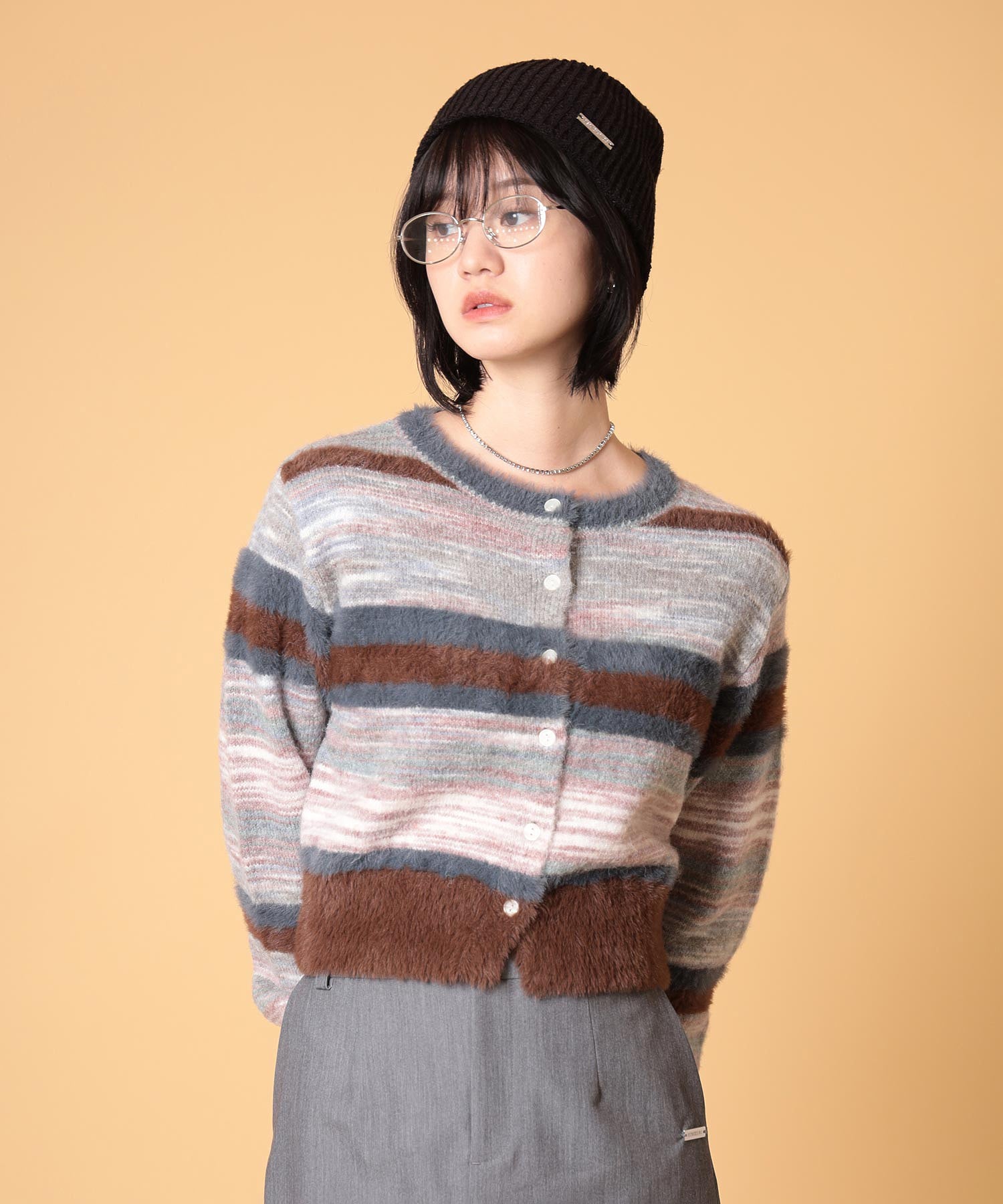 マルチボーダーシャギーカーディガン
