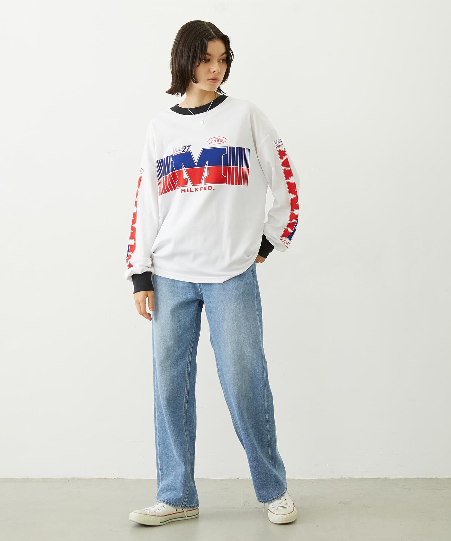 MILKFED. EMBROIDERED DENIM PANTS