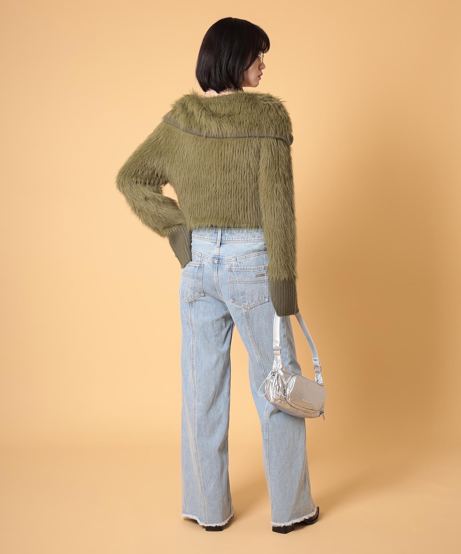 ビッグカラーシャギーニットカーディガン