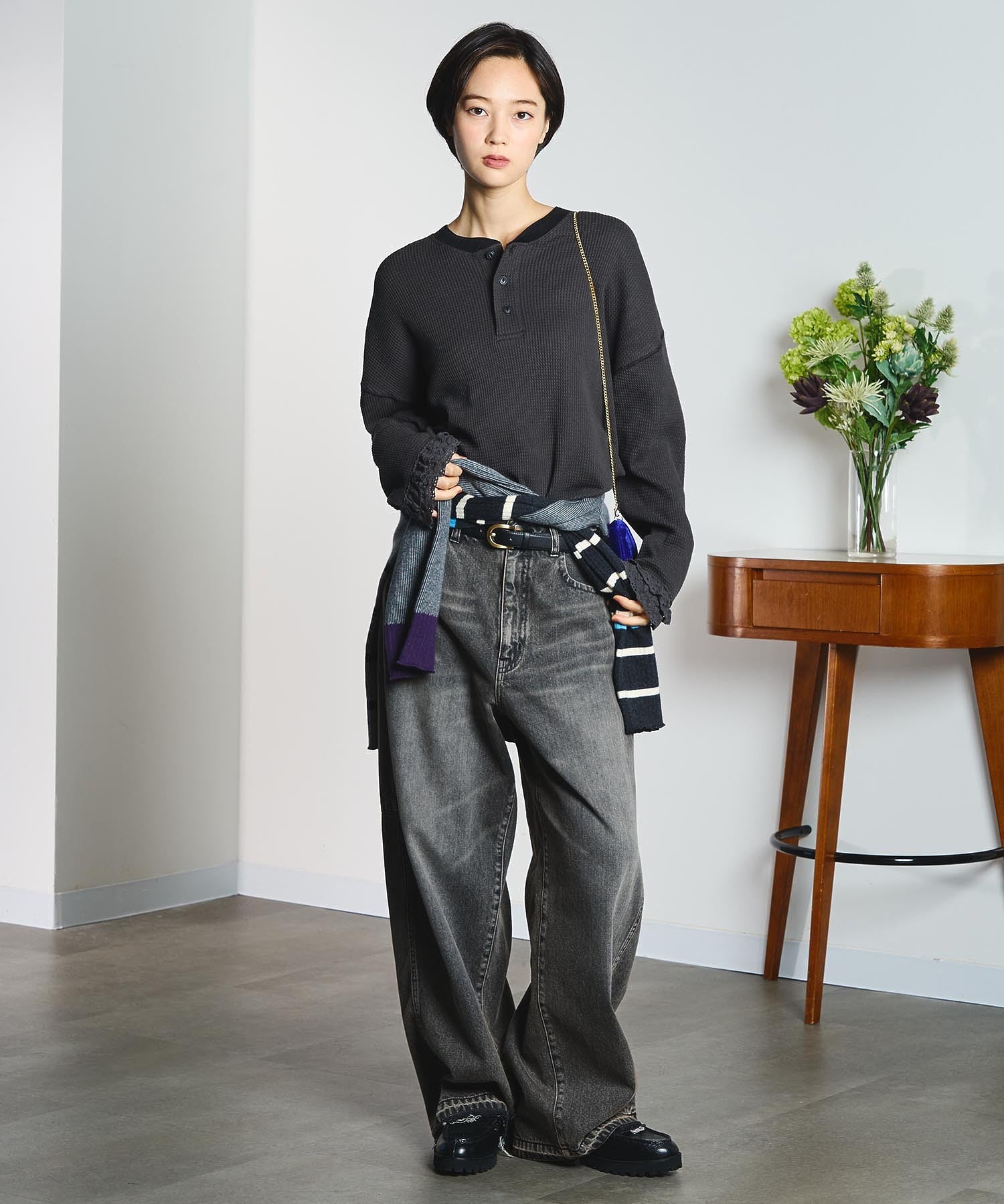 CREOLME/BARREL FIT DENIM PANTS