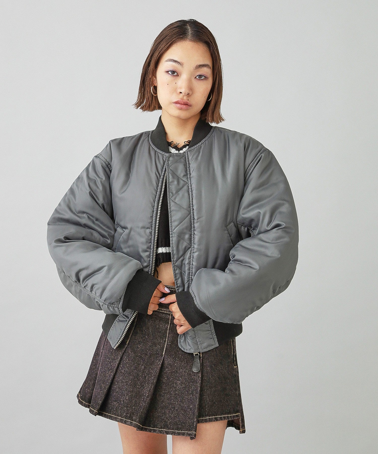 PANELED FUR REVERSIBLE MA-1 JACKET