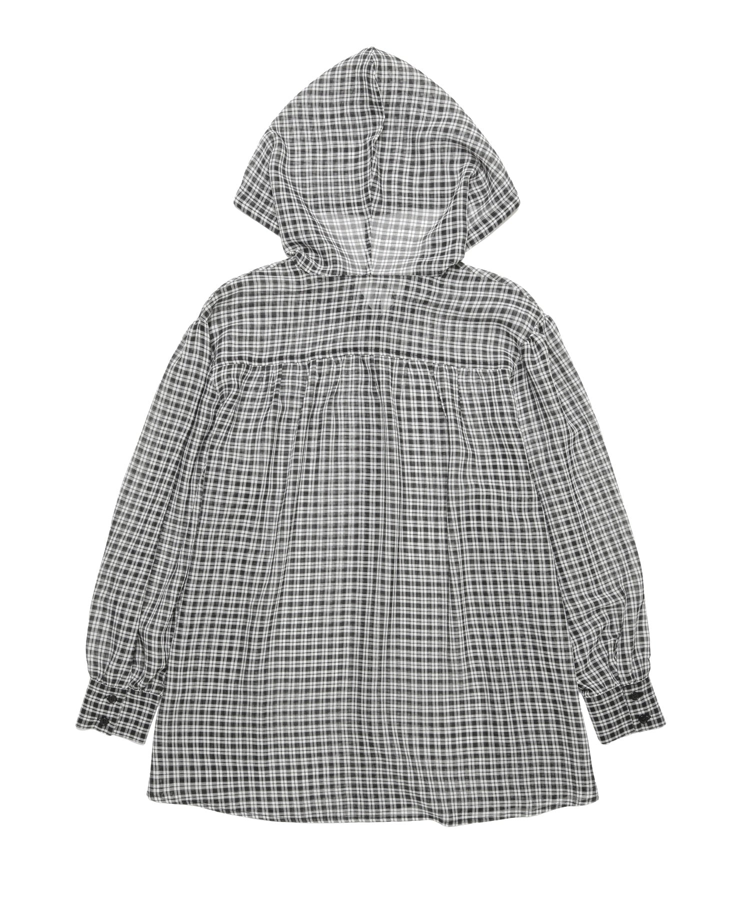 SHEER PLAID HOODED TOP