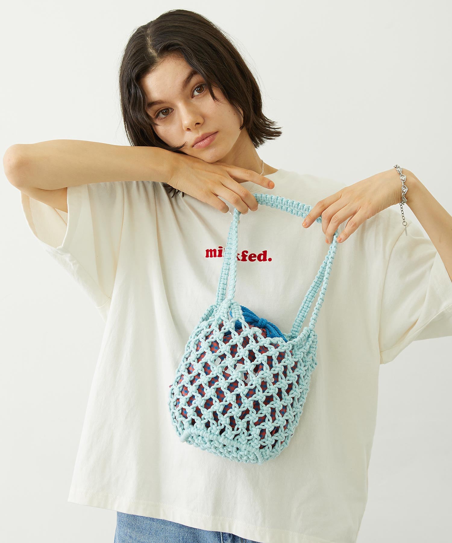 KNITTED GINGHAM BAG