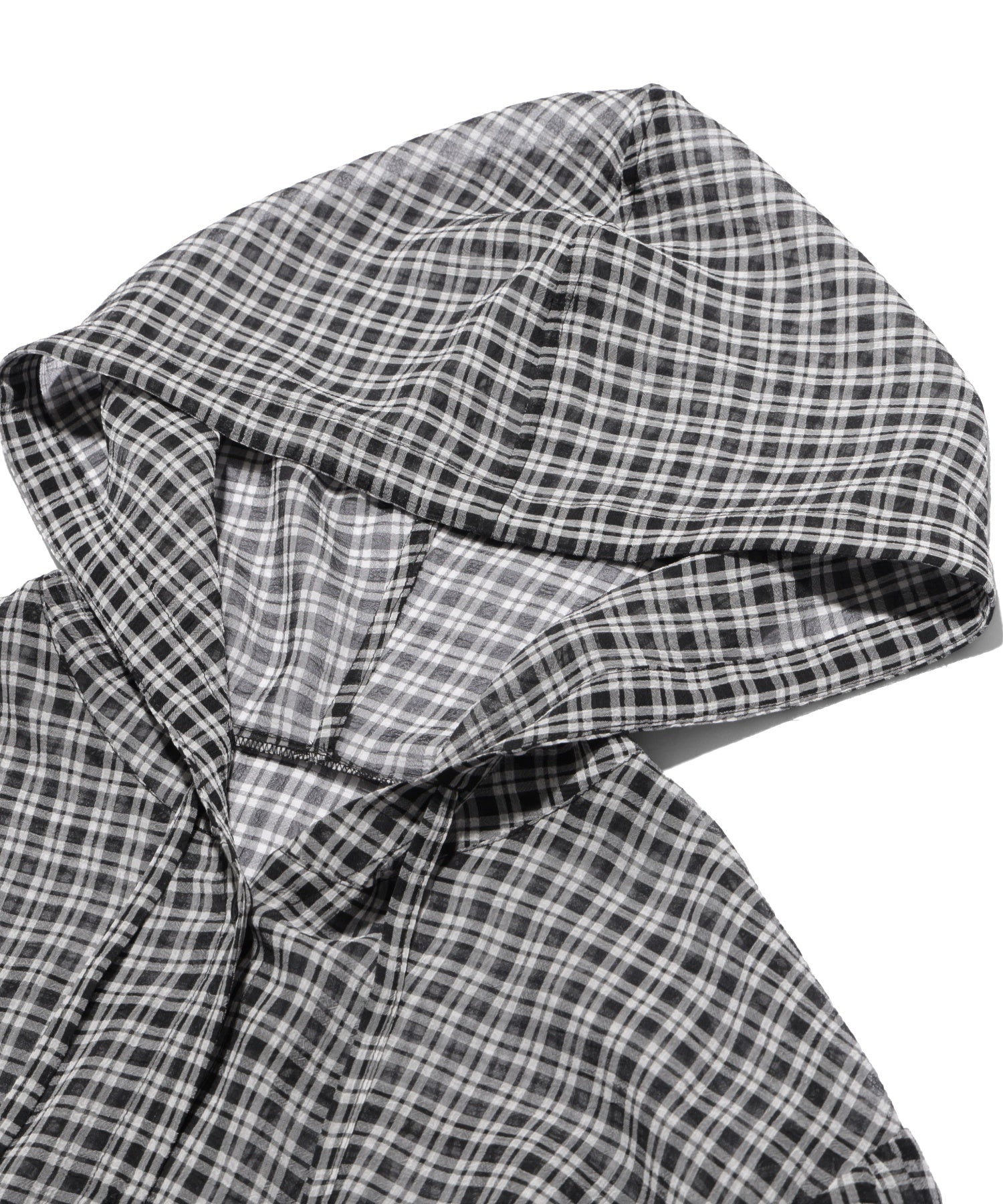 SHEER PLAID HOODED TOP