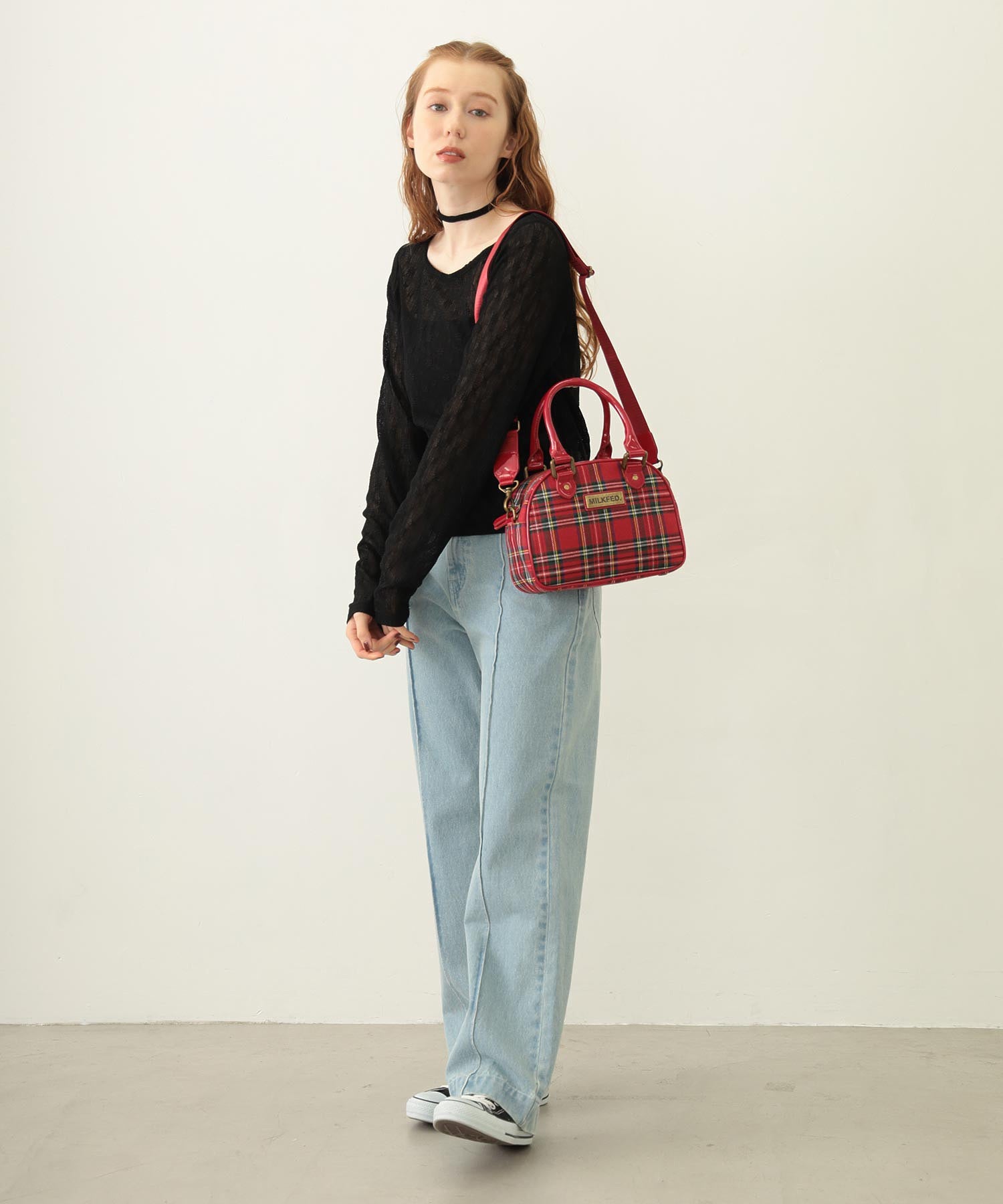 PLAID PATTERN BOSTON BAG